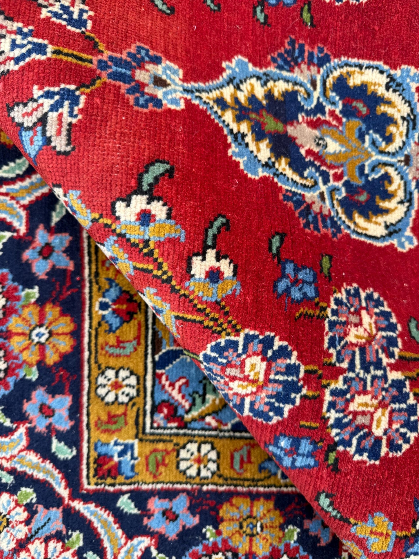 7x4 ft Hand-Knotted Wool Area Rug: Vintage 1970s Fine Kashan Floral Medallion Carpet