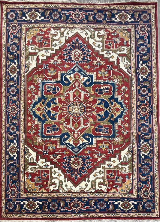 9x12 ft Heriz Serapi Rug: New Hand Knotted Wool Geometric Oriental Large Area Carpet