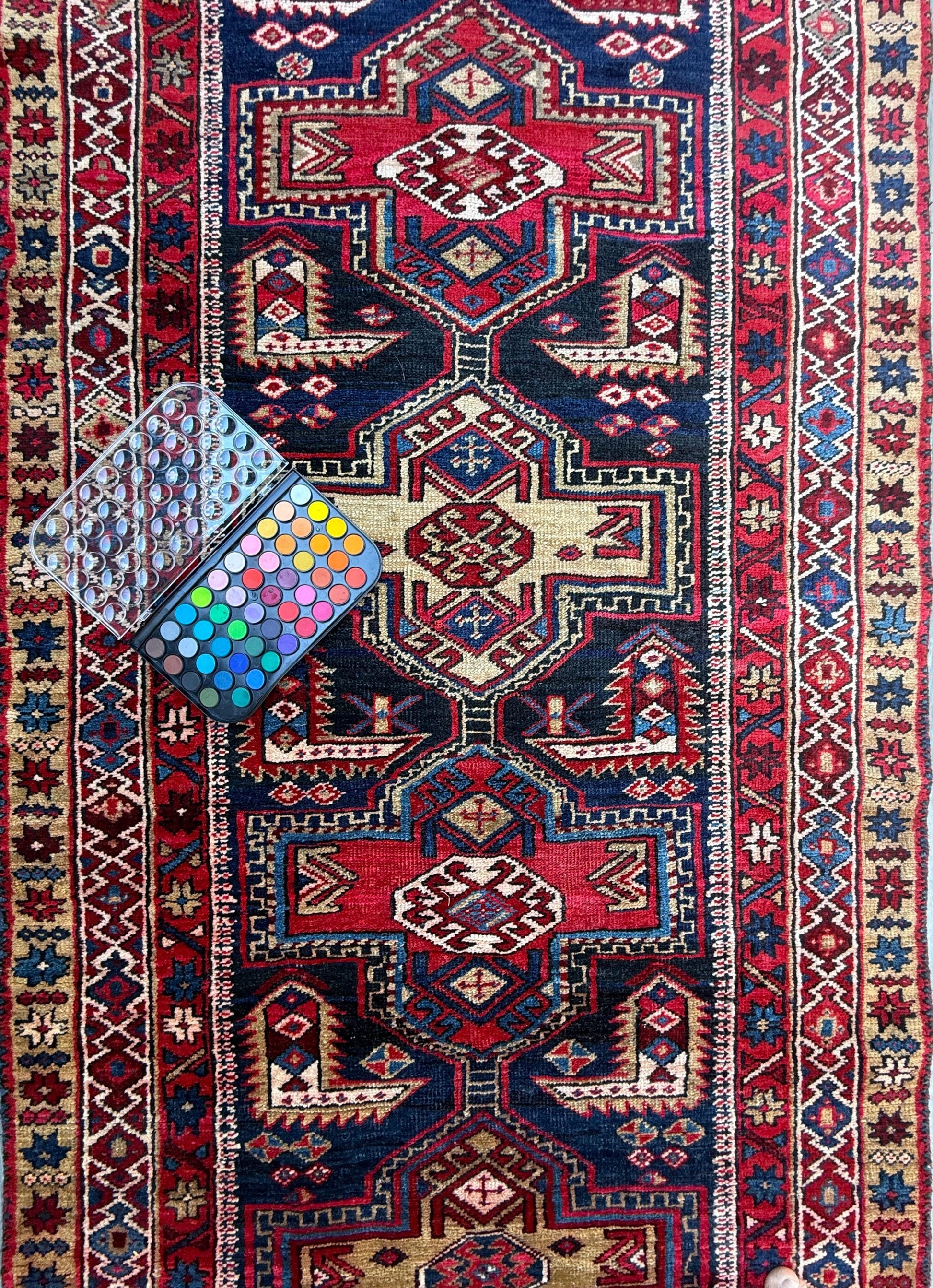 4x11 ft Vintage 1980s Tribal Heriz Runner Rug: Hand Knotted Wool Design