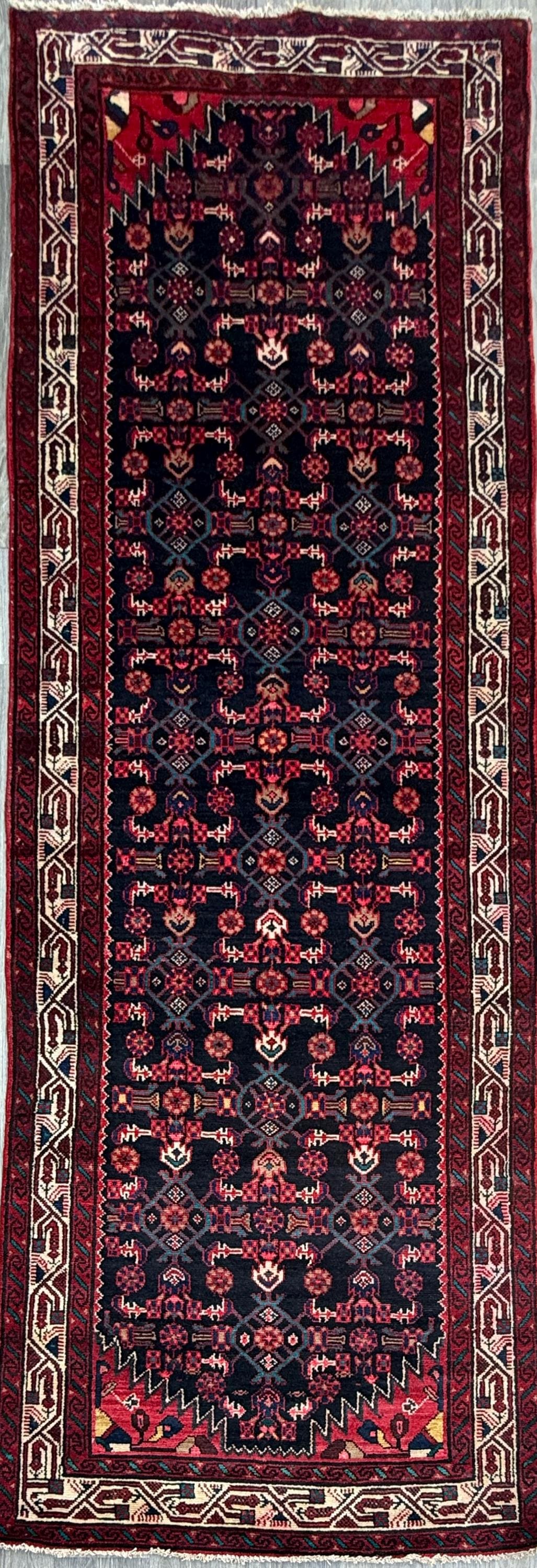 3x10 ft Vintage 1970s Hamidoun Runner Rug: Hand Knotted Wool Tribal Hallway Village Design Carpet