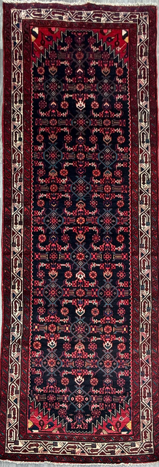 3x10 ft Vintage 1970s Hamidoun Runner Rug: Hand Knotted Wool Tribal Hallway Village Design Carpet