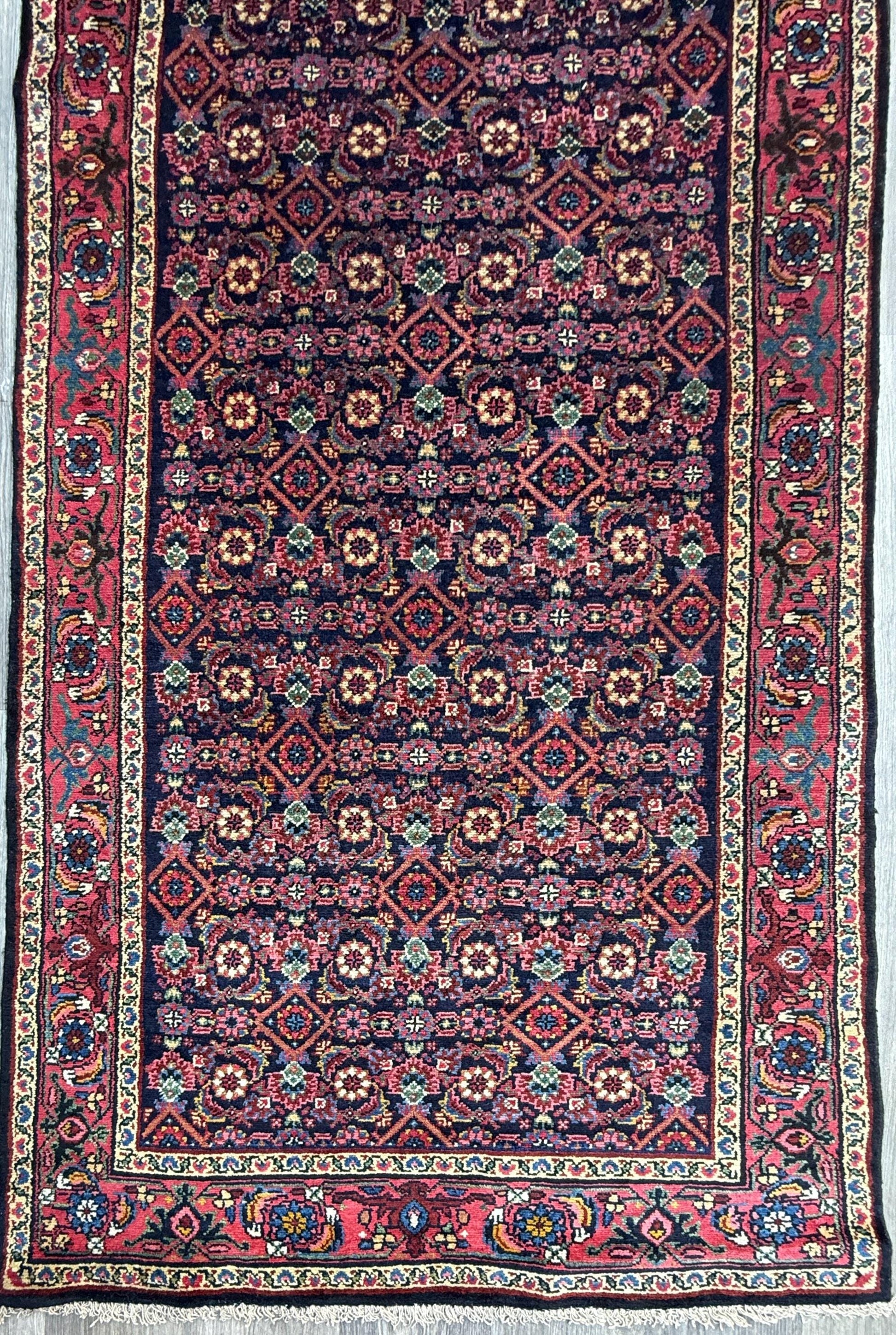 12x3 ft Antique 1950s Malayaar Runner Rug: Hand Knotted Wool Tribal Hallway Carpet, Vintage Nomadic Design
