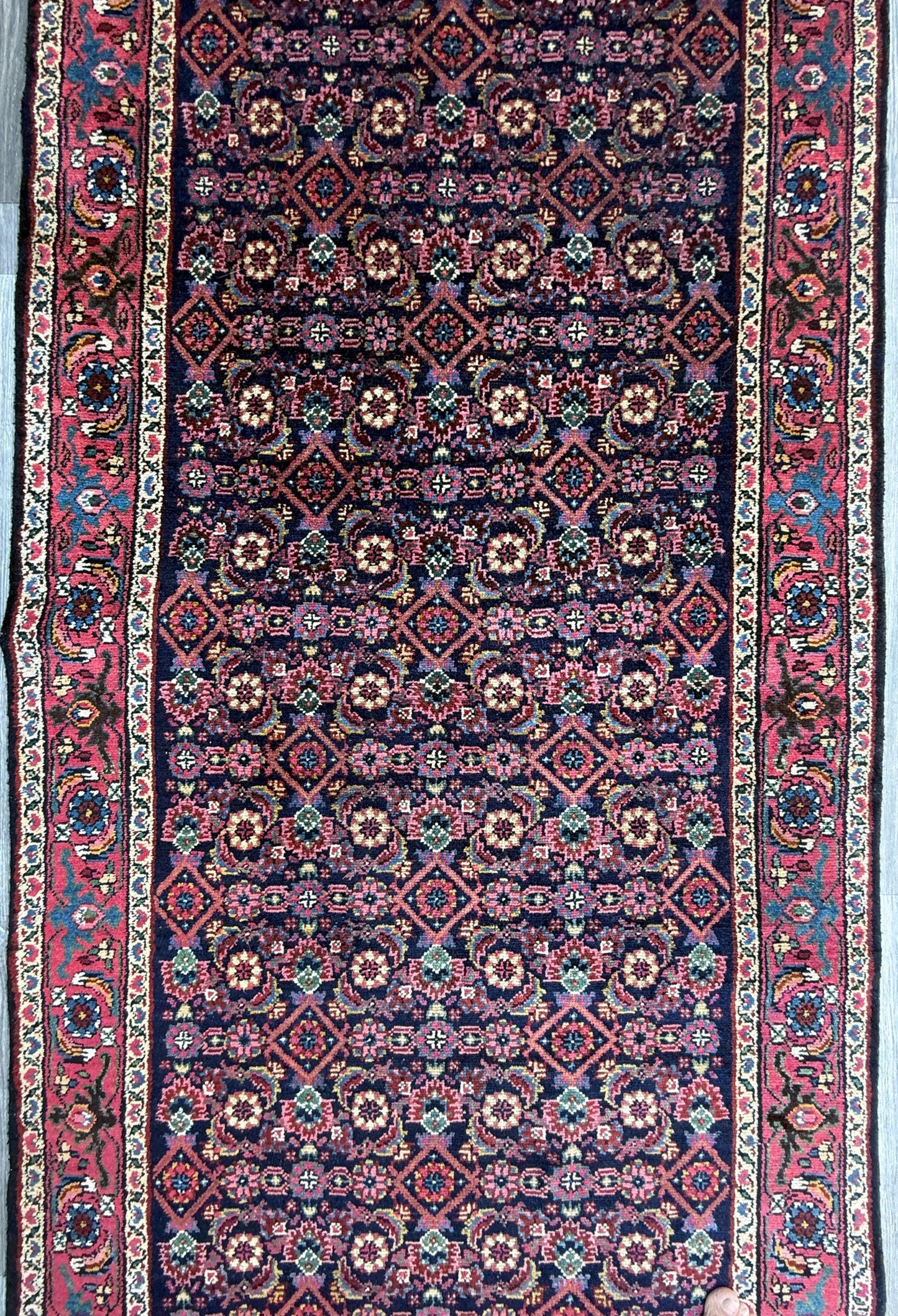 12x3 ft Antique 1950s Malayaar Runner Rug: Hand Knotted Wool Tribal Hallway Carpet, Vintage Nomadic Design