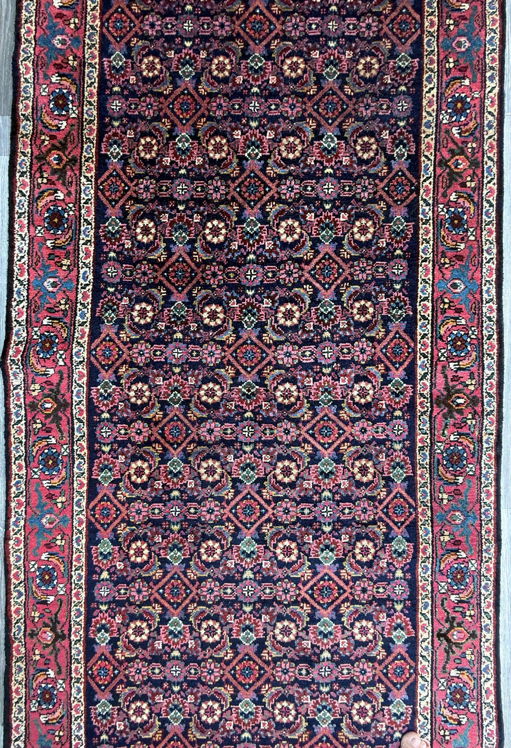 12x3 ft Antique 1950s Malayaar Runner Rug: Hand Knotted Wool Tribal Hallway Carpet, Vintage Nomadic Design