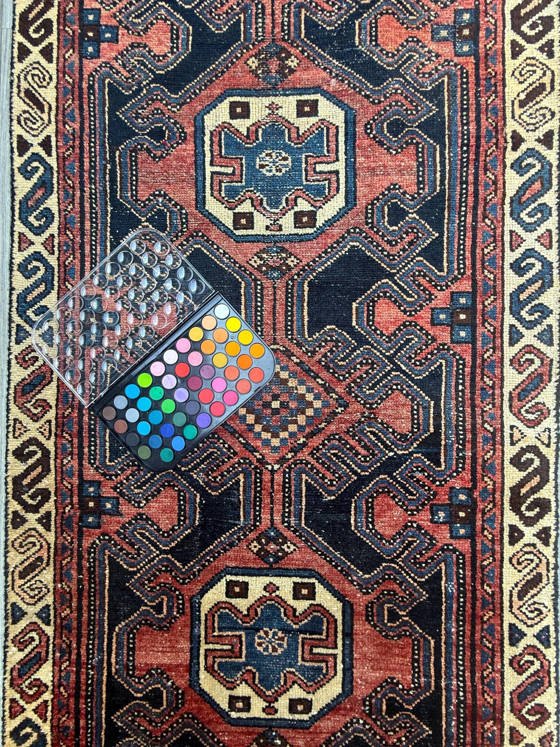 2.10x10 ft Vintage 1940s Anatolian Runner Rug: Hand Knotted Wool Village Carpet, Geometric Tribal Design