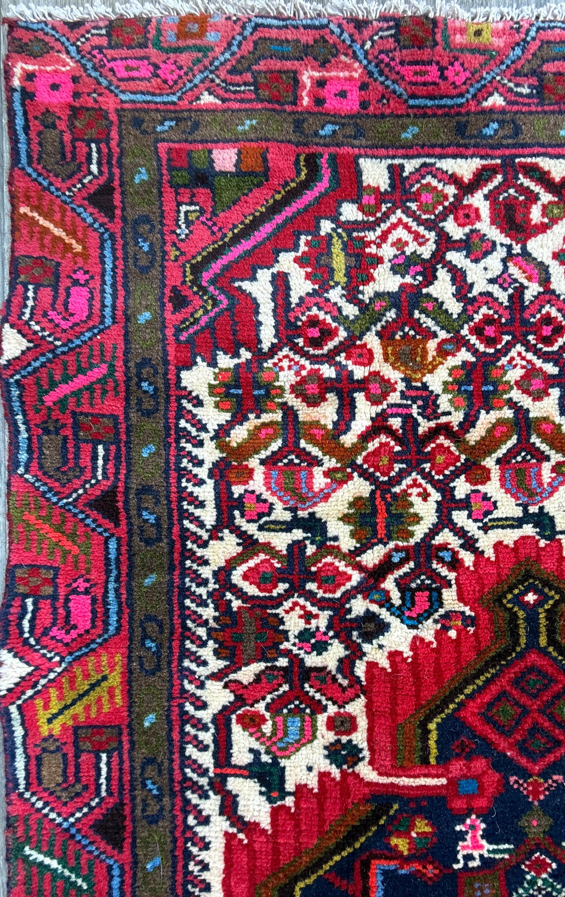 2x3 ft Hand-Knotted Vintage Hamidoun Wool Rug: 1970s Tribal Design