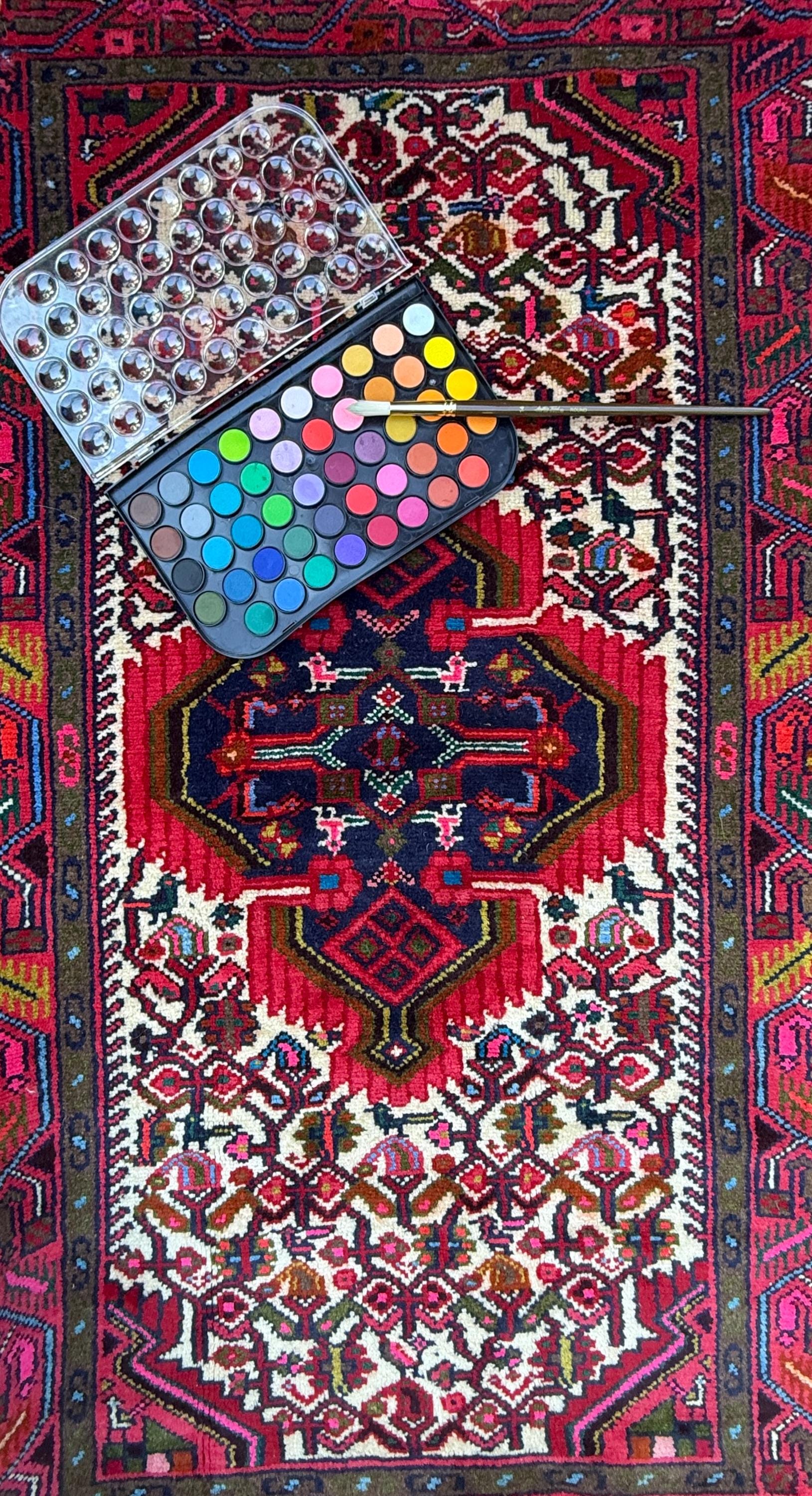 2x3 ft Hand-Knotted Vintage Hamidoun Wool Rug: 1970s Tribal Design