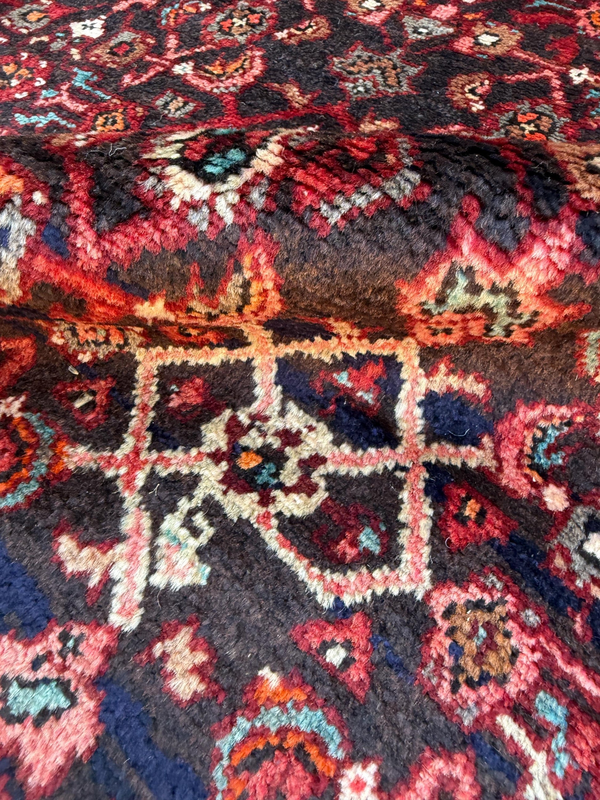 3.9x9.9 ft Vintage 1940s Anatolian Rug: Hand Knotted Wool Village Carpet, Geometric Tribal Design