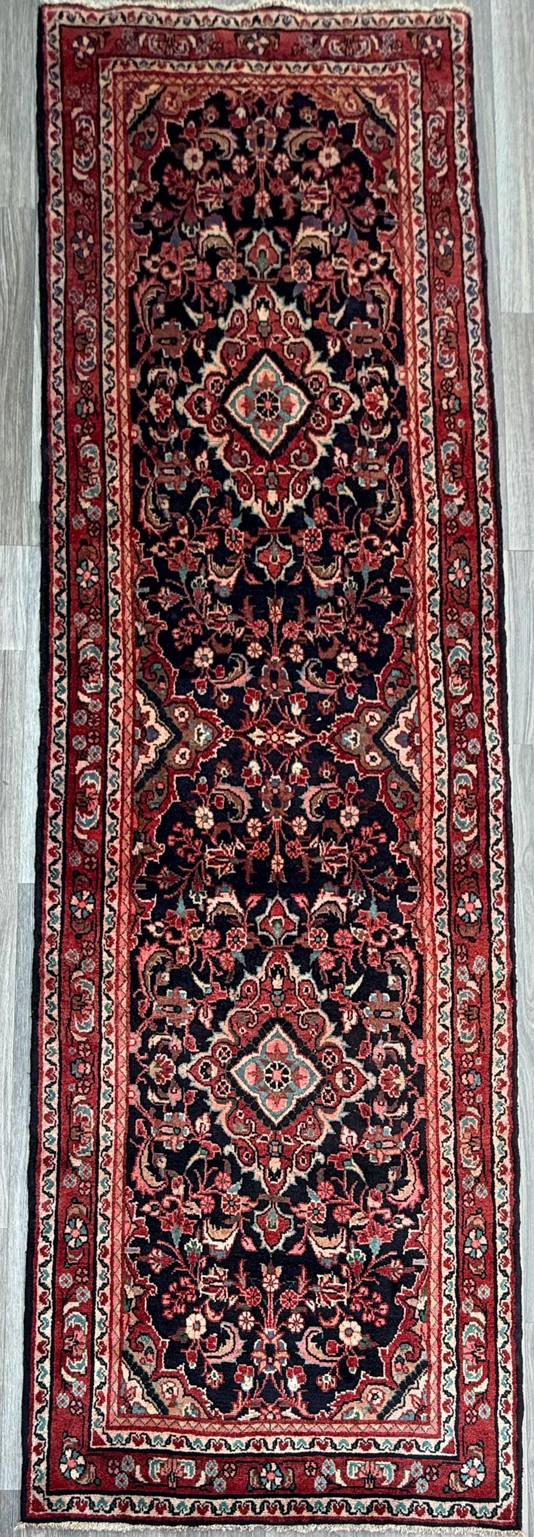 3.6x11 ft Vintage 1930s Runner Rug: Hand Knotted Wool Anatolian Tribal Carpet