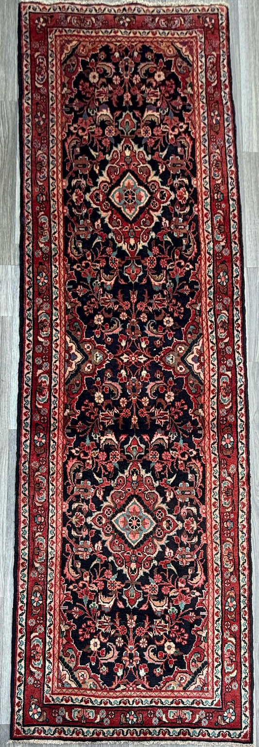 3.6x11 ft Vintage 1930s Runner Rug: Hand Knotted Wool Anatolian Tribal Carpet