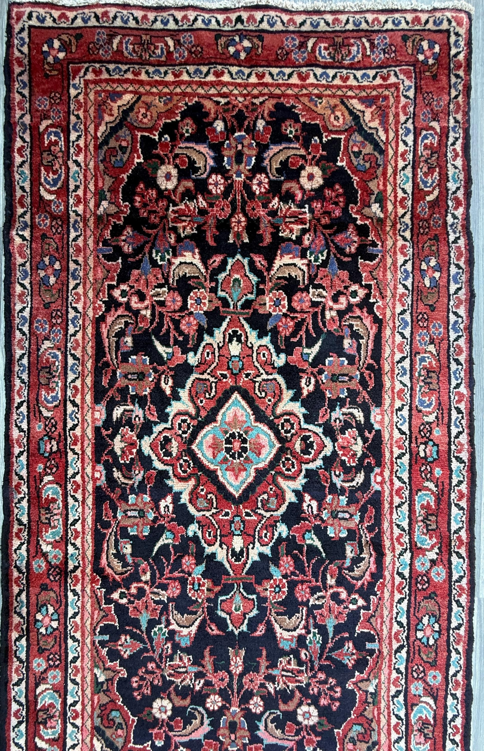 3.6x11 ft Vintage 1930s Runner Rug: Hand Knotted Wool Anatolian Tribal Carpet