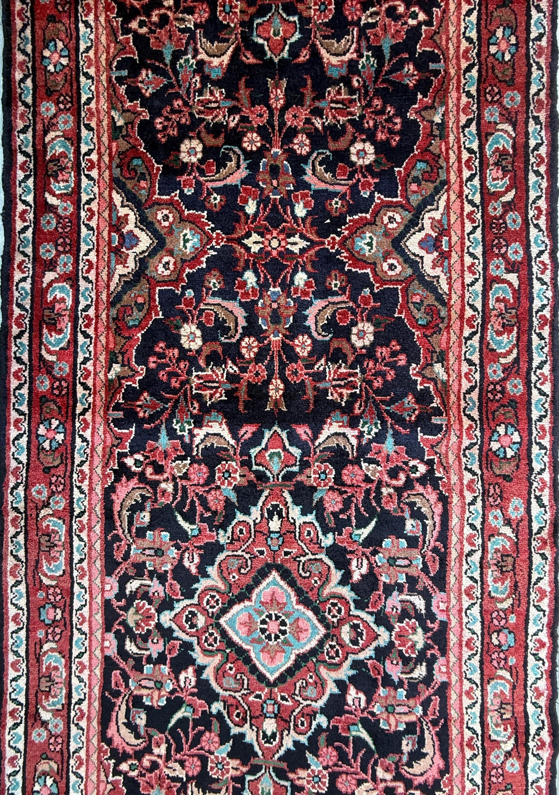 3.6x11 ft Vintage 1930s Runner Rug: Hand Knotted Wool Anatolian Tribal Carpet