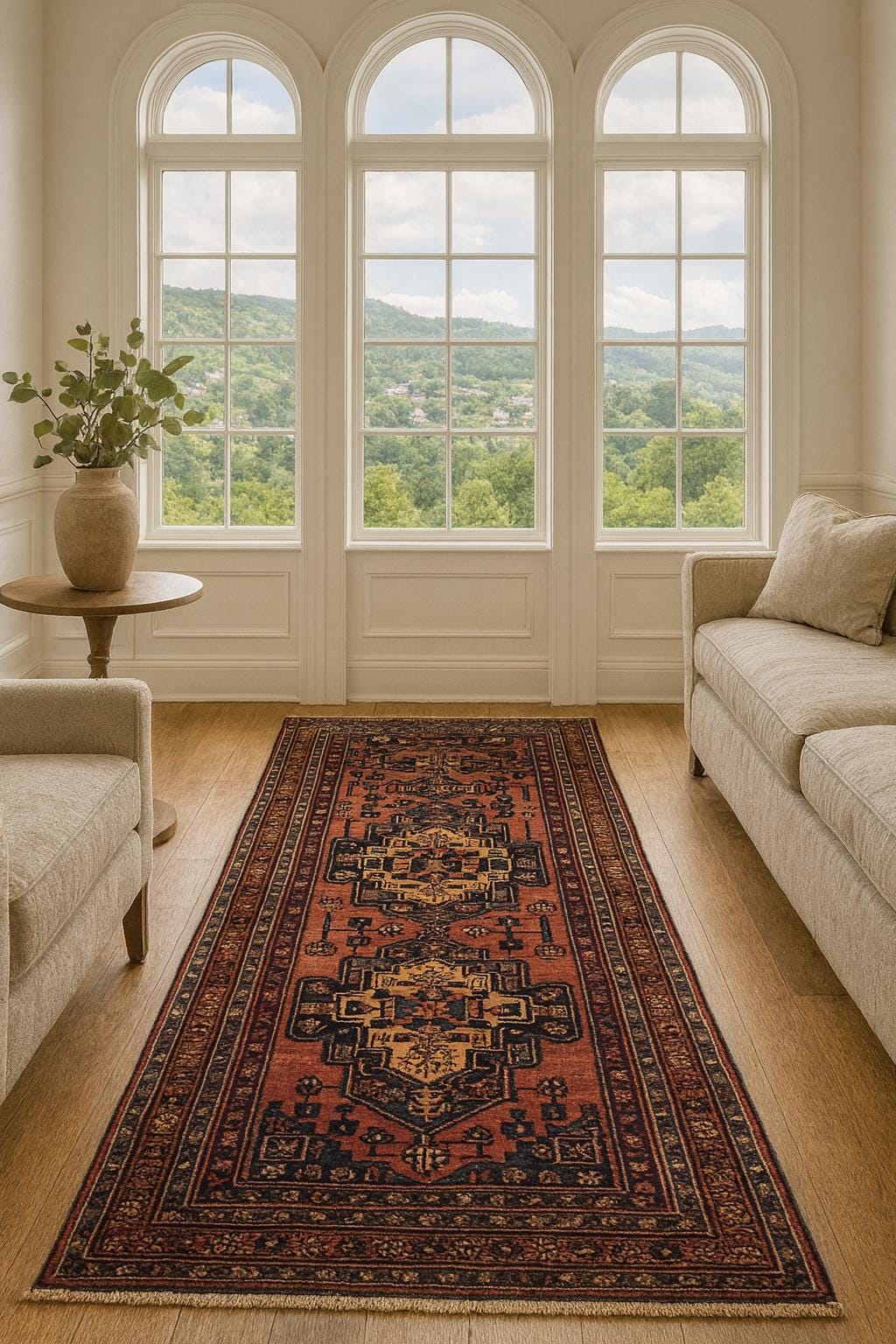 3.2x10.1 ft Vintage 1930s Runner Rug: Hand Knotted Wool Anatolian Farmhouse Village Carpet, Geometric Tribal Design