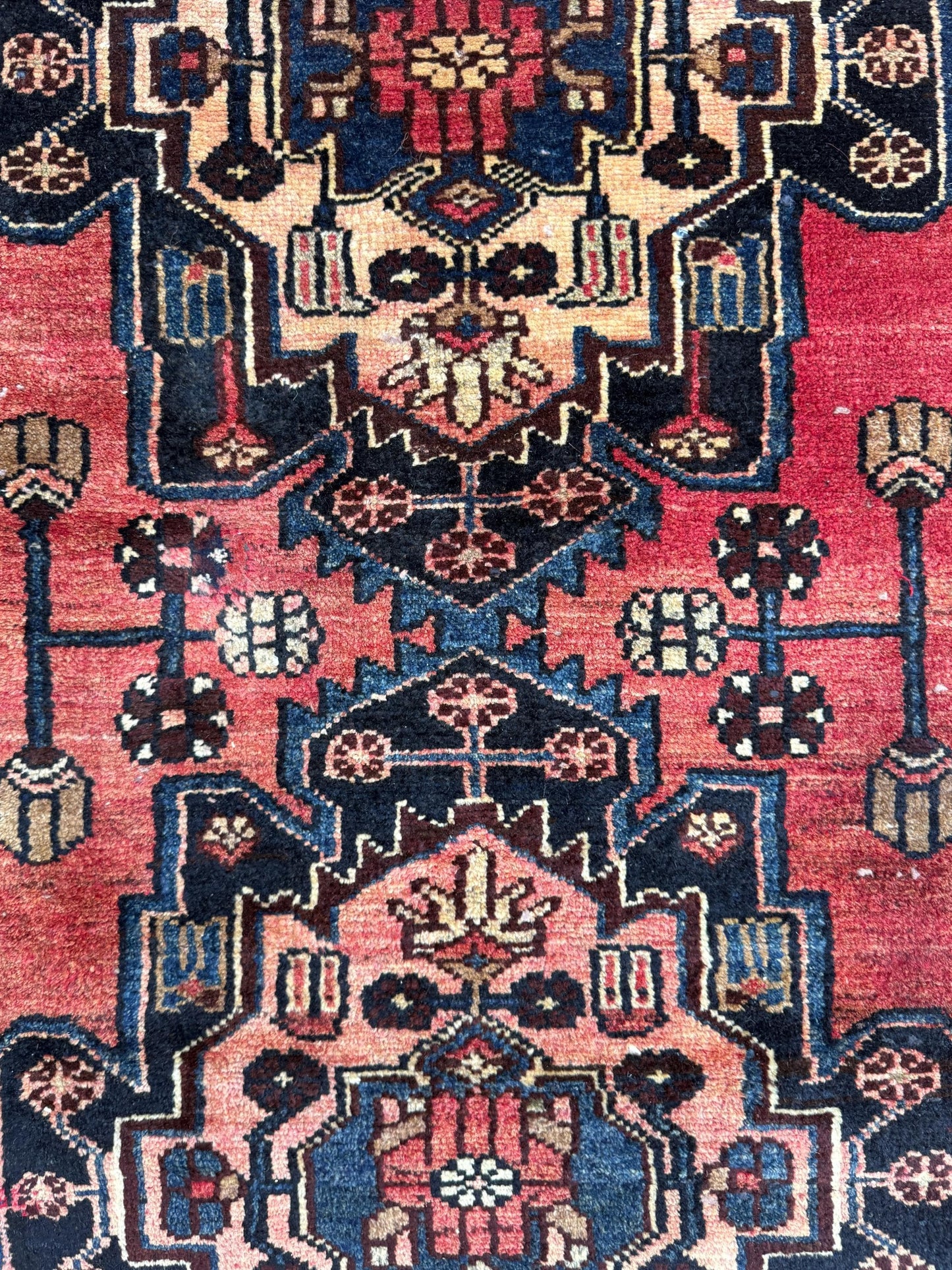 3.2x10.1 ft Vintage 1930s Runner Rug: Hand Knotted Wool Anatolian Farmhouse Village Carpet, Geometric Tribal Design