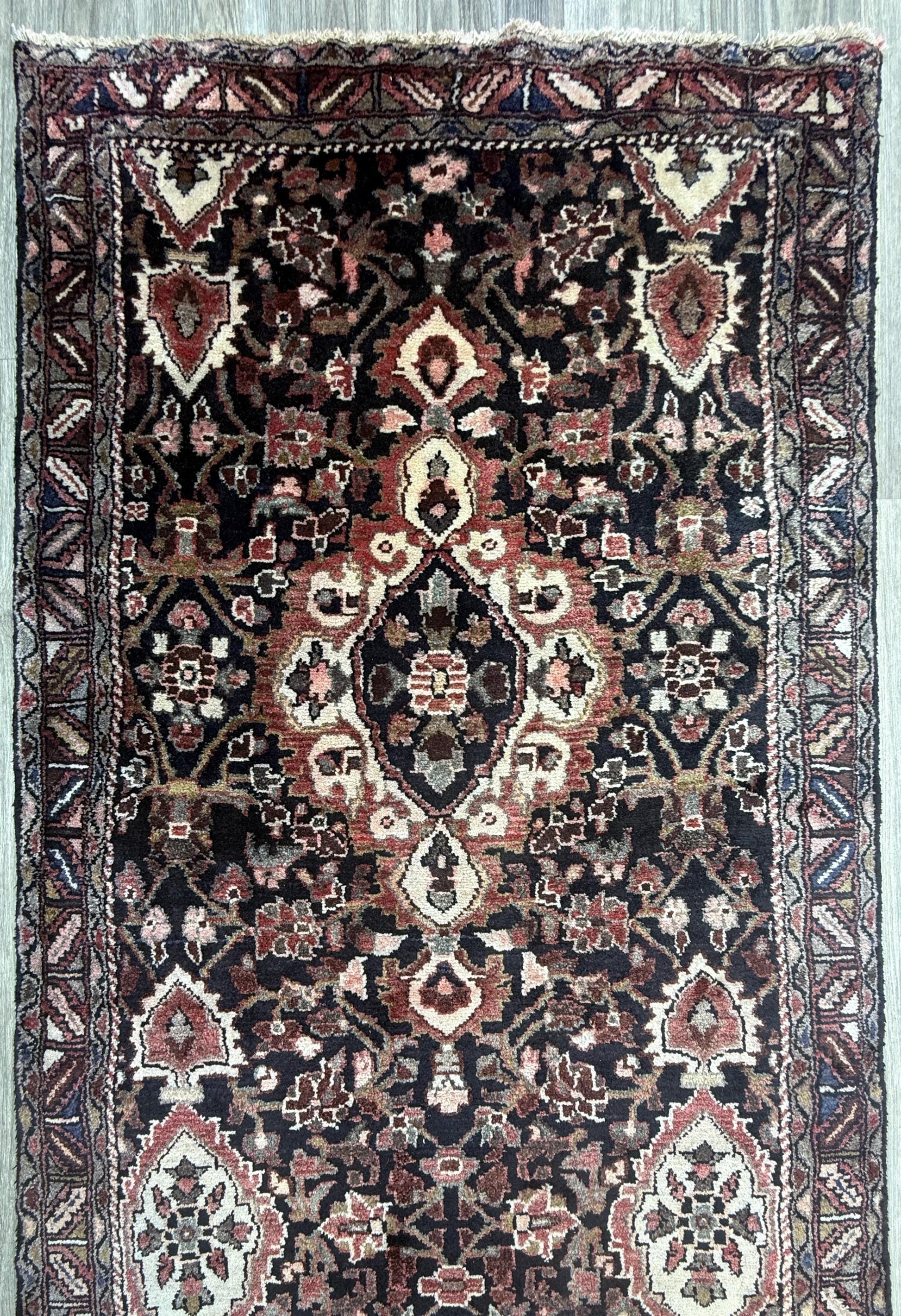 3.6x13.8 ft Vintage 1930s Anatolian Runner Rug: Village Hand Knotted Wool Carpet, Long Geometric Tribal Design