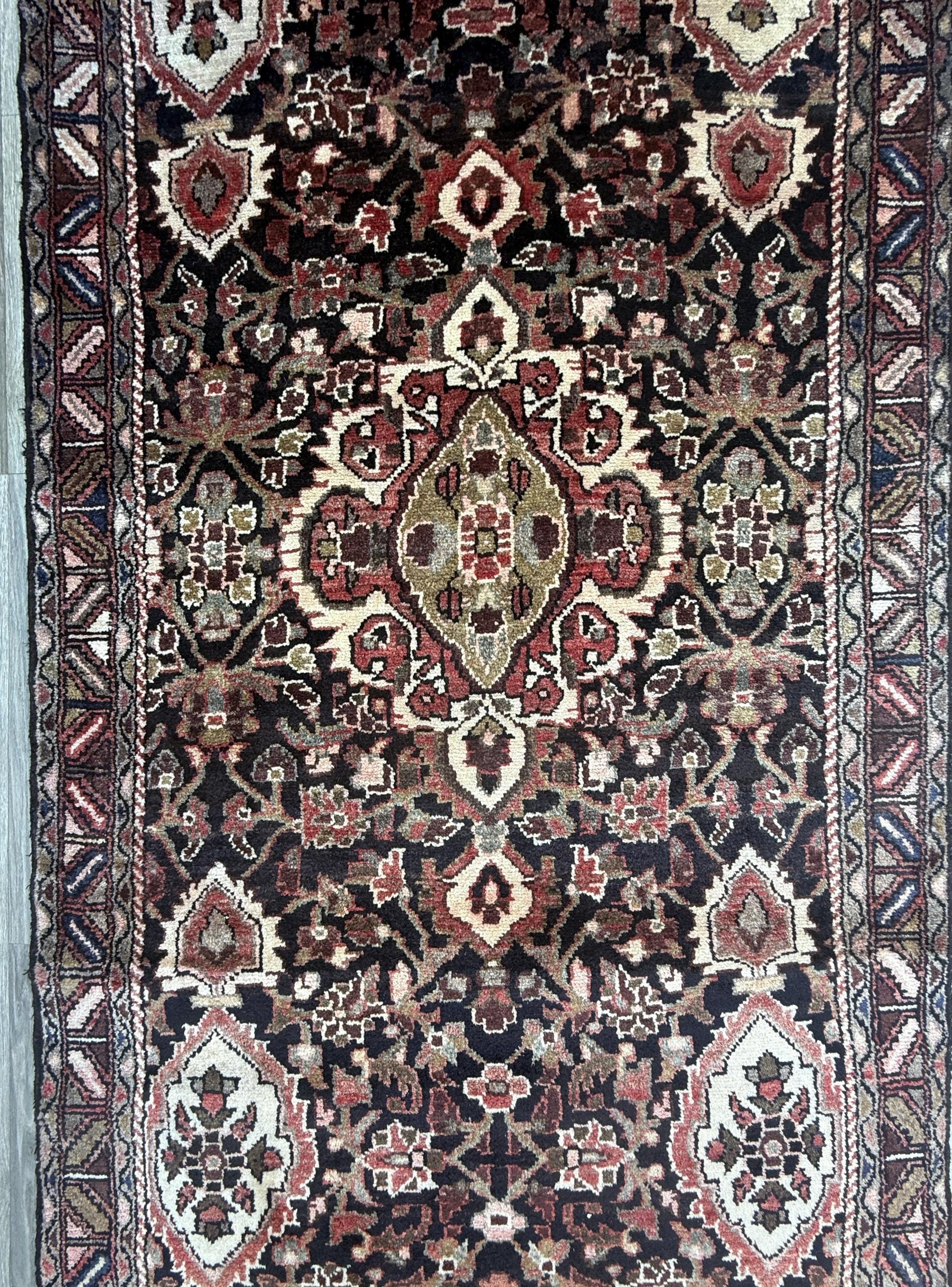 3.6x13.8 ft Vintage 1930s Anatolian Runner Rug: Village Hand Knotted Wool Carpet, Long Geometric Tribal Design