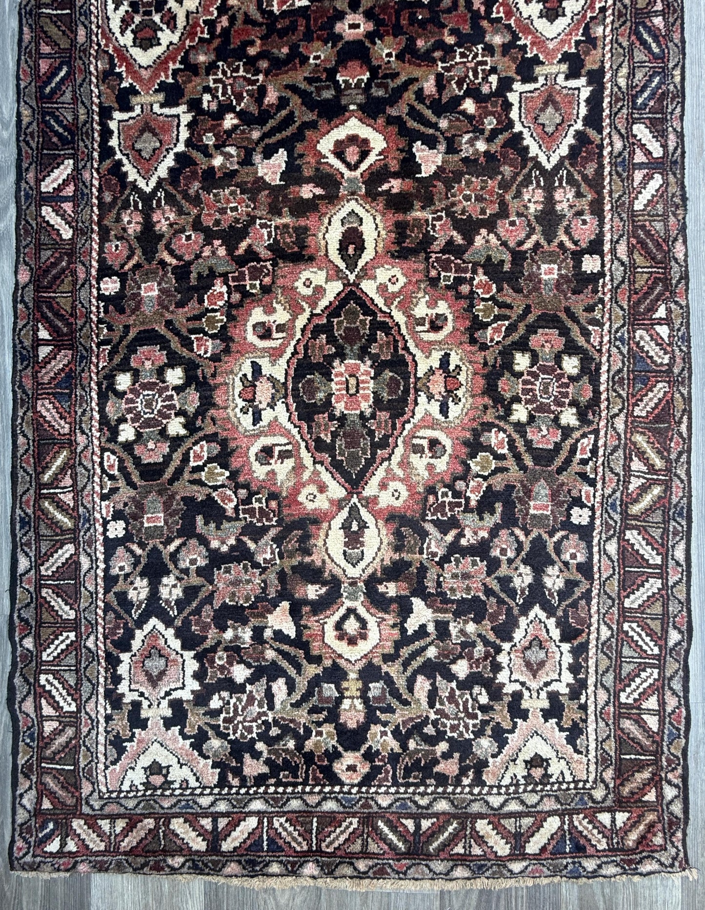 3.6x13.8 ft Vintage 1930s Anatolian Runner Rug: Village Hand Knotted Wool Carpet, Long Geometric Tribal Design
