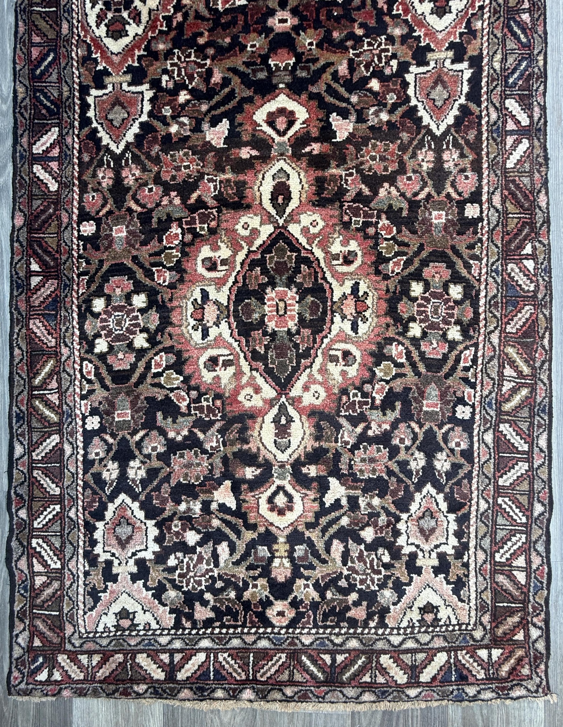 3.6x13.8 ft Vintage 1930s Anatolian Runner Rug: Village Hand Knotted Wool Carpet, Long Geometric Tribal Design