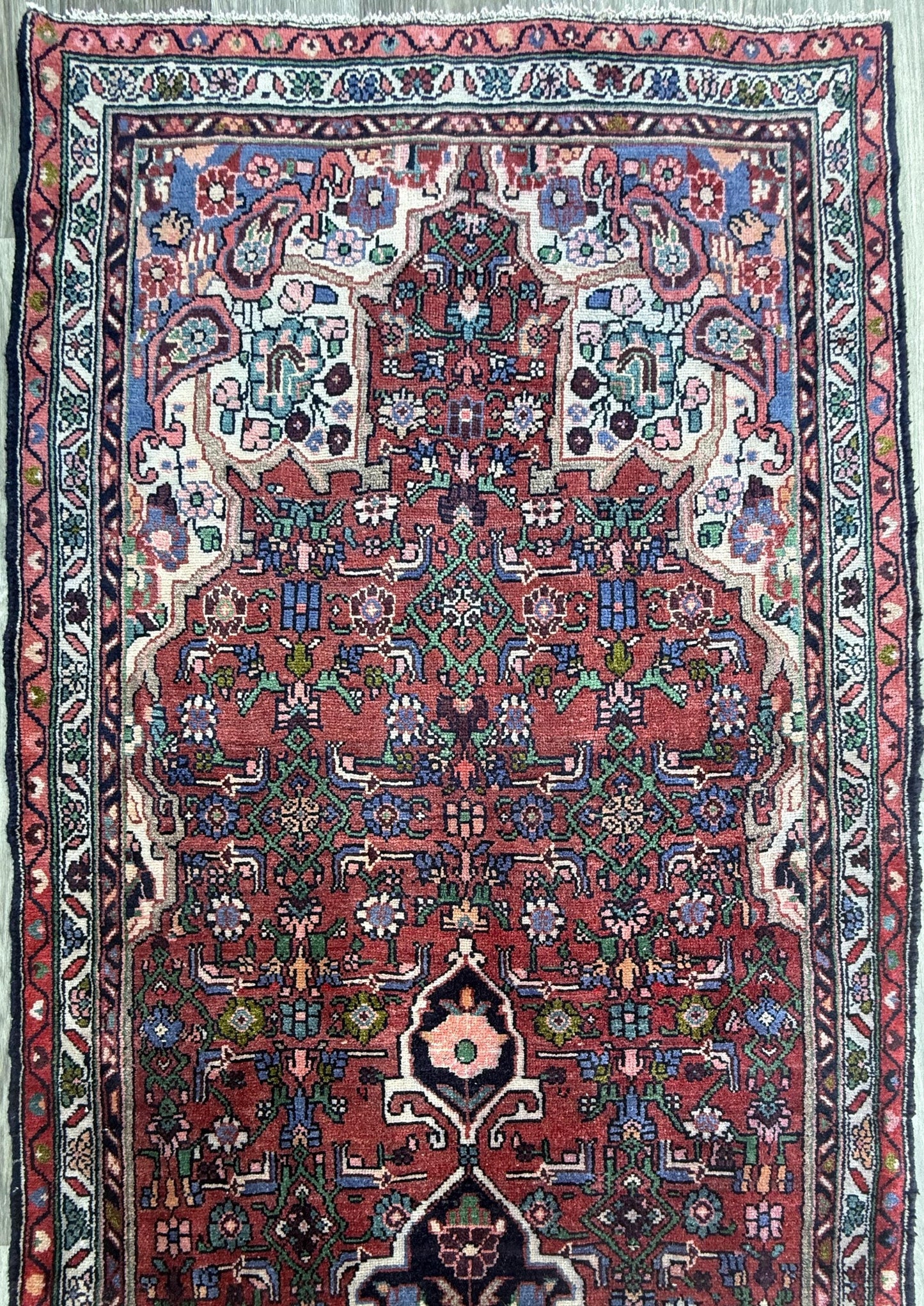 3.5x12.8 ft Vintage 1930s Runner Rug: Hand Knotted Wool Anatolian Carpet, Village Made Geometric Tribal Design
