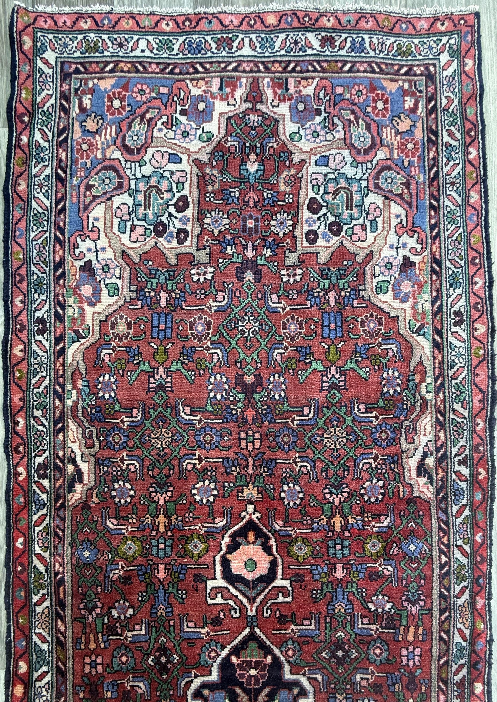 3.5x12.8 ft Vintage 1930s Runner Rug: Hand Knotted Wool Anatolian Carpet, Village Made Geometric Tribal Design