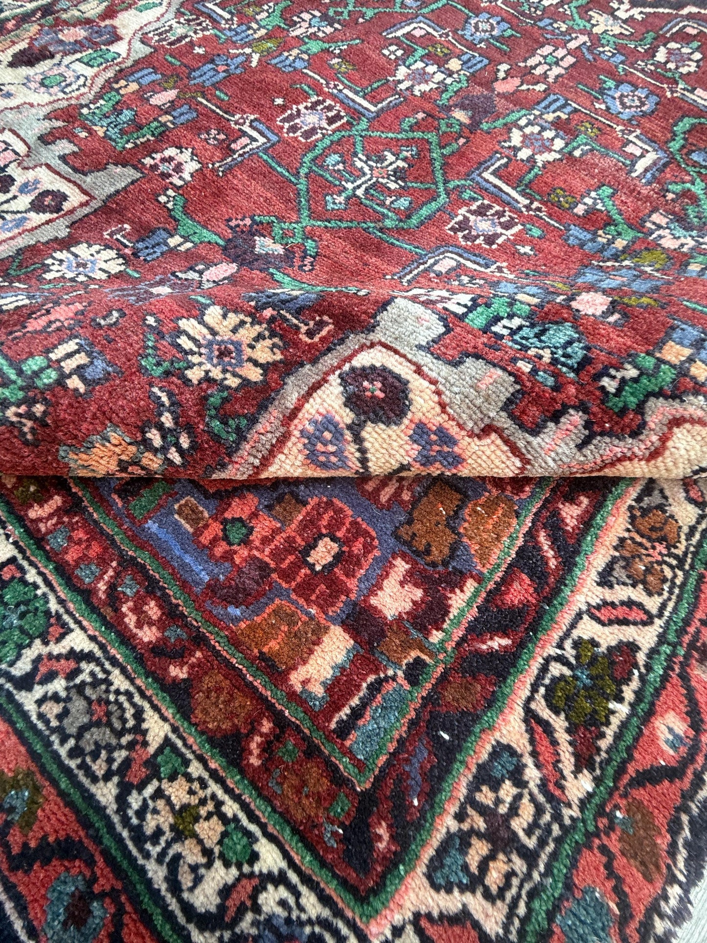 3.5x12.8 ft Vintage 1930s Runner Rug: Hand Knotted Wool Anatolian Carpet, Village Made Geometric Tribal Design