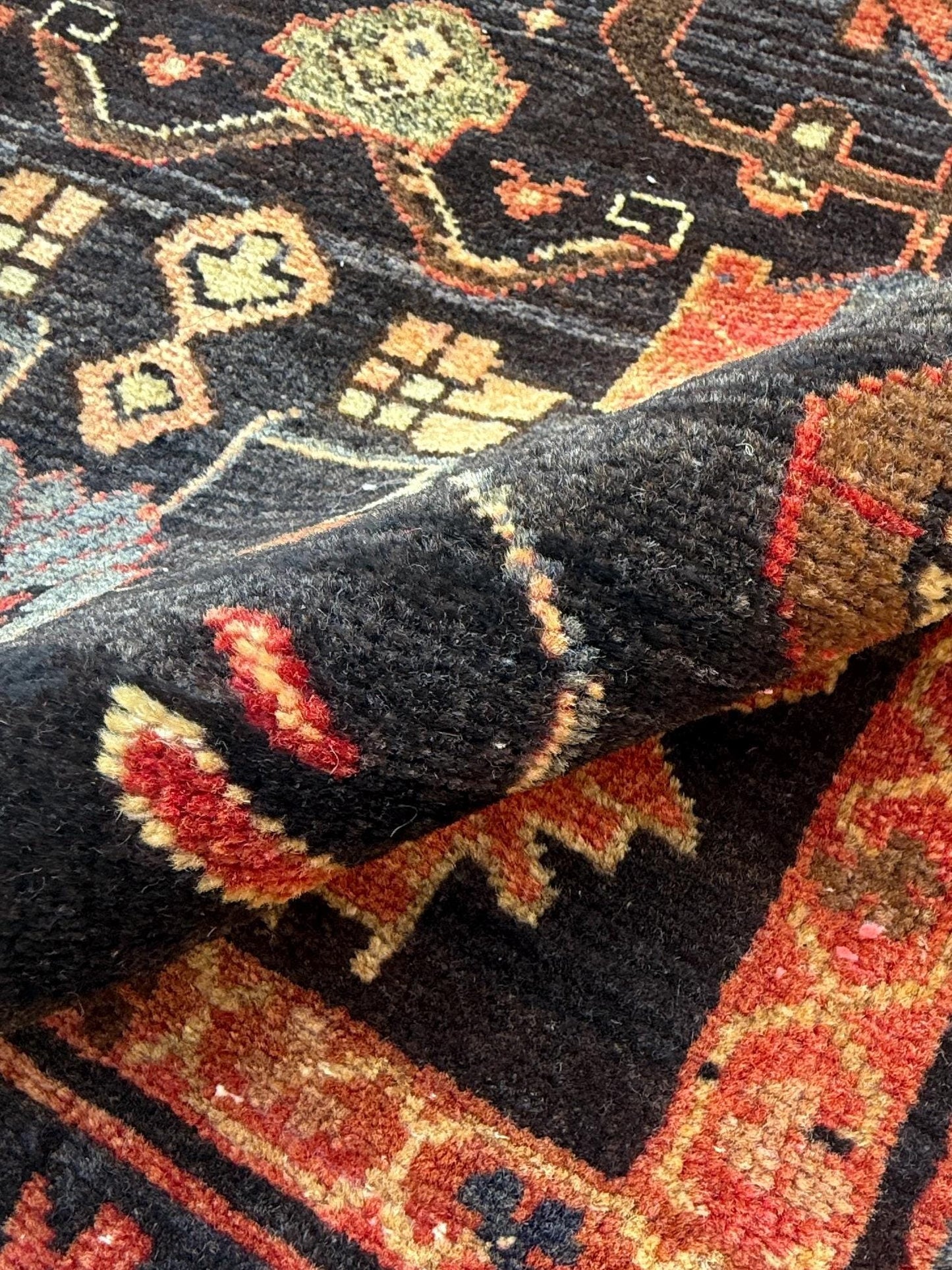 3.6x13.8 ft Vintage 1930s Runner Rug: Anatolian Village Carpet, Hand Knotted Wool Long Geometric Tribal Rug