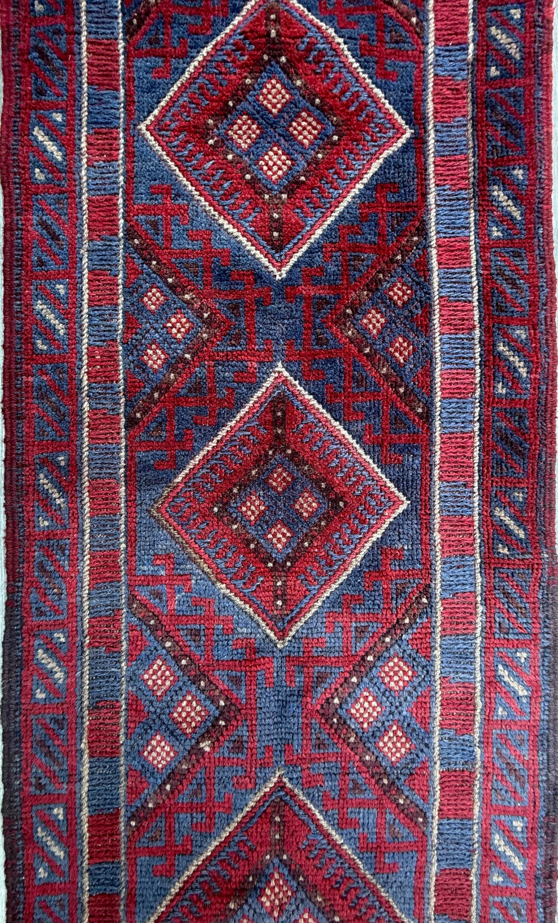 8.5x2 ft Vintage 1990s Afghan Mashwani Kilim Runner Rug: Hand Knotted Wool Tribal Area Carpet