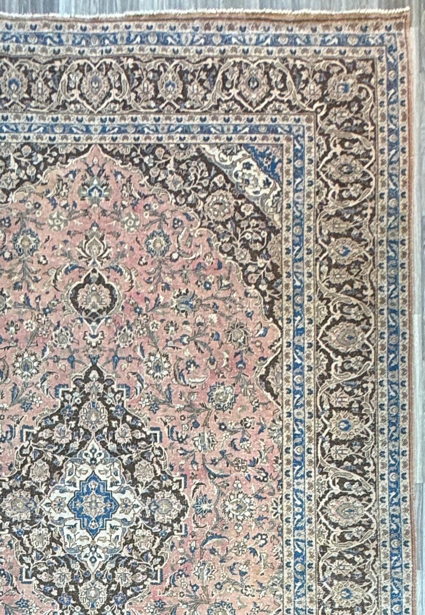 9x13 ft Vintage 1940s Tabriz Wool Rug: Hand Knotted Medallion Design