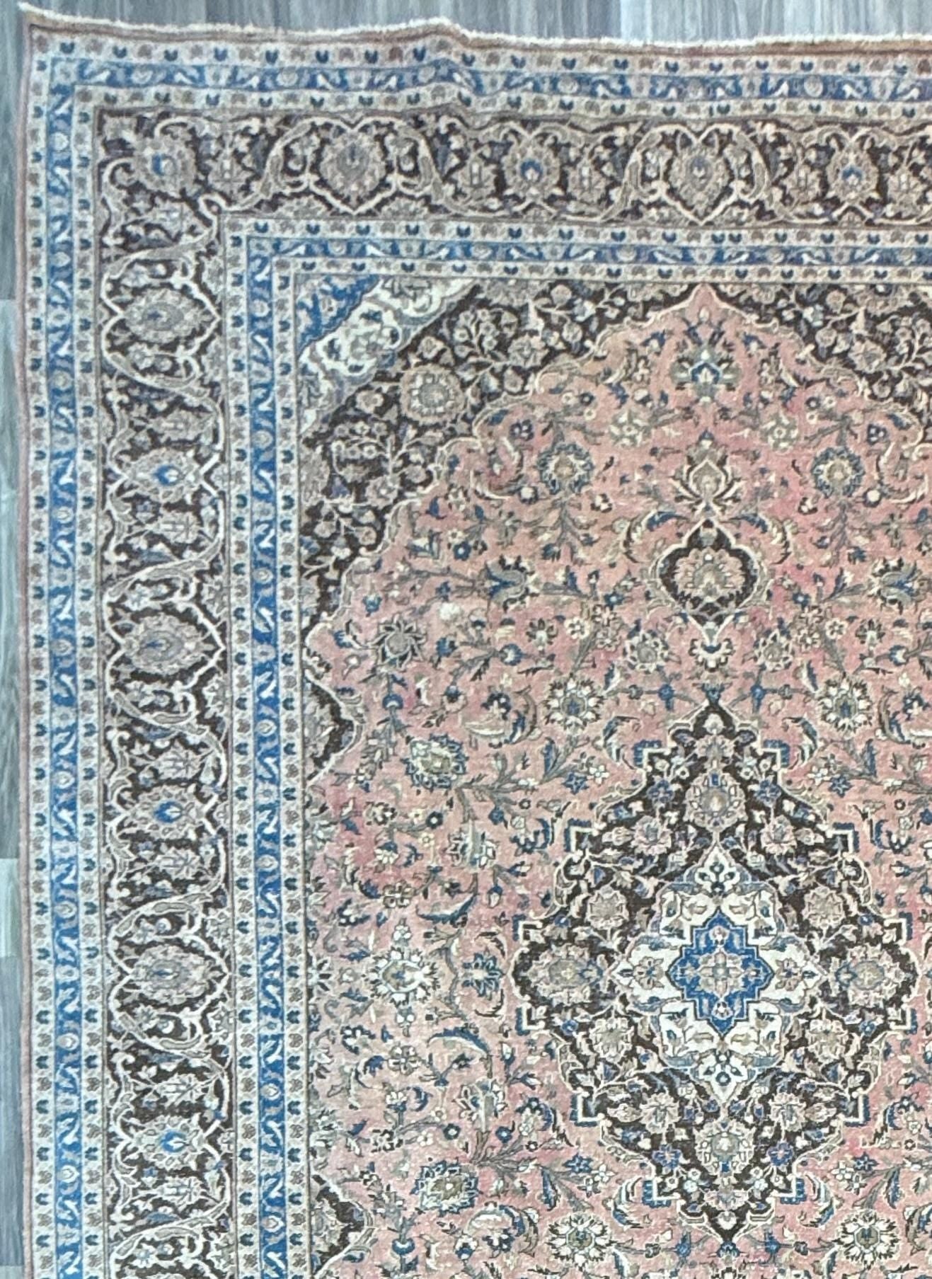 9x13 ft Vintage 1940s Tabriz Wool Rug: Hand Knotted Medallion Design