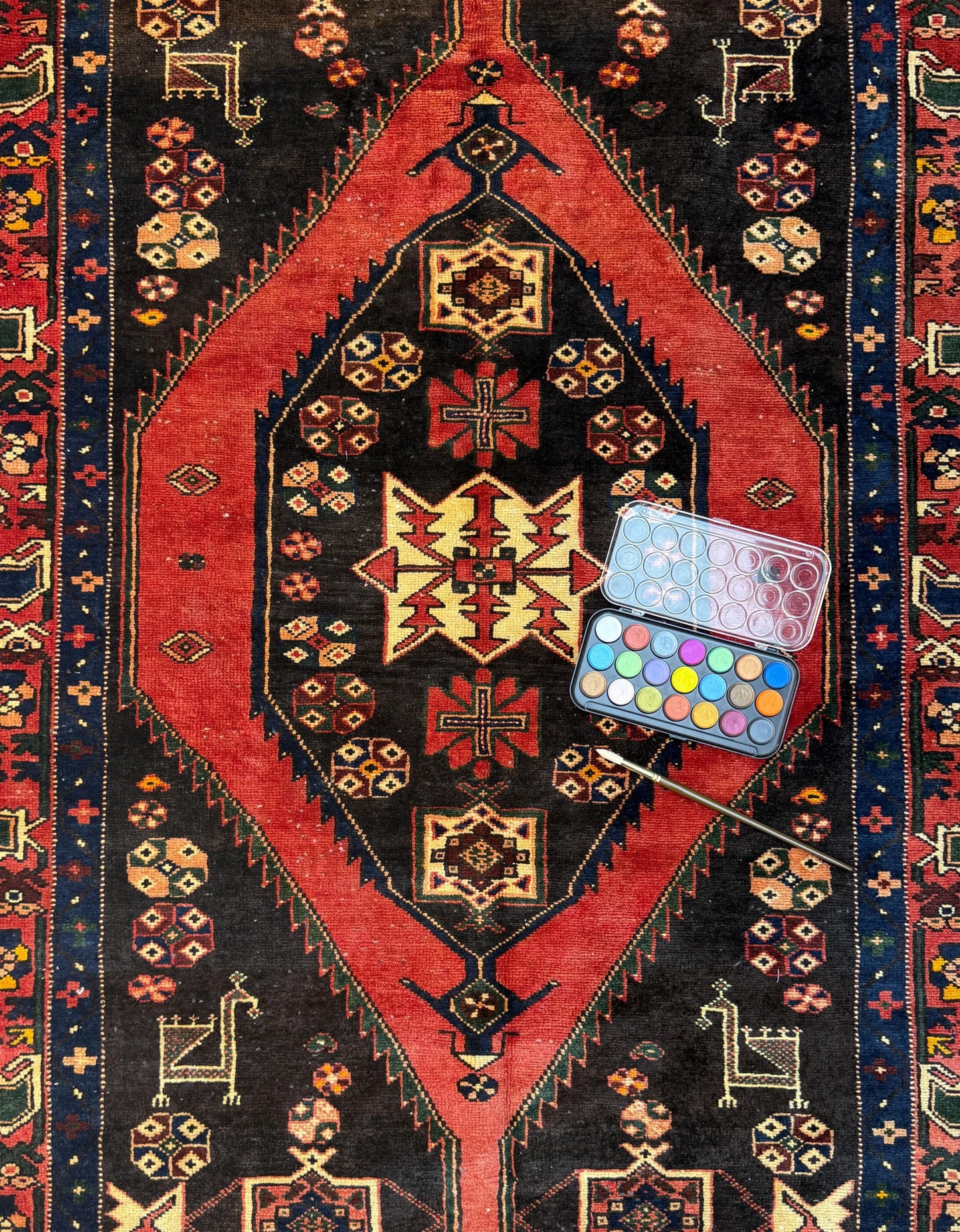 4x6 ft. Vintage Tribal Wool Rug: Hand-Knotted Geometric Village Anatolian Carpet