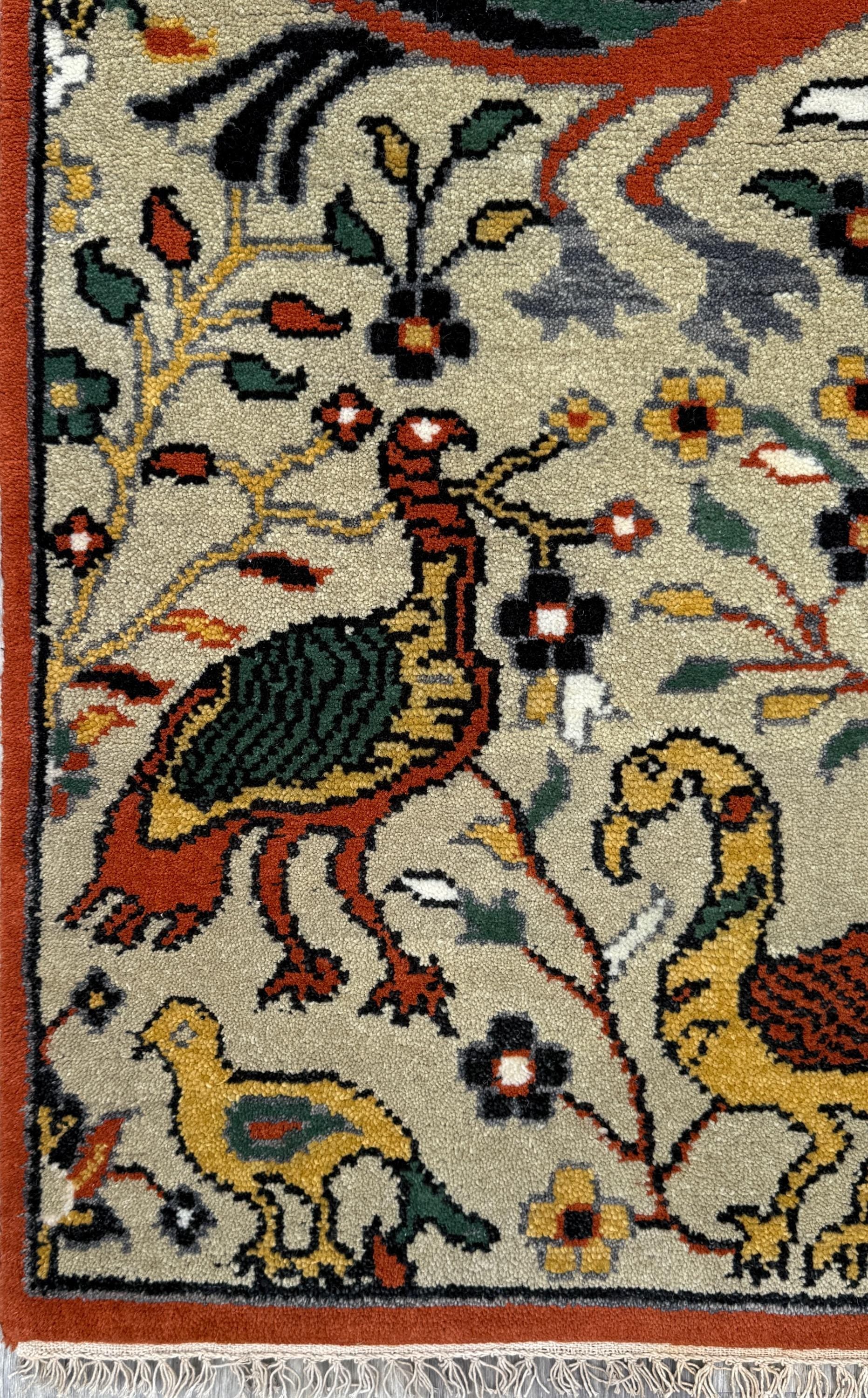 3x5 ft Bohemian Oushak Rug: Tree of Life Bird Design Modern Hand Knotted Wool Carpet