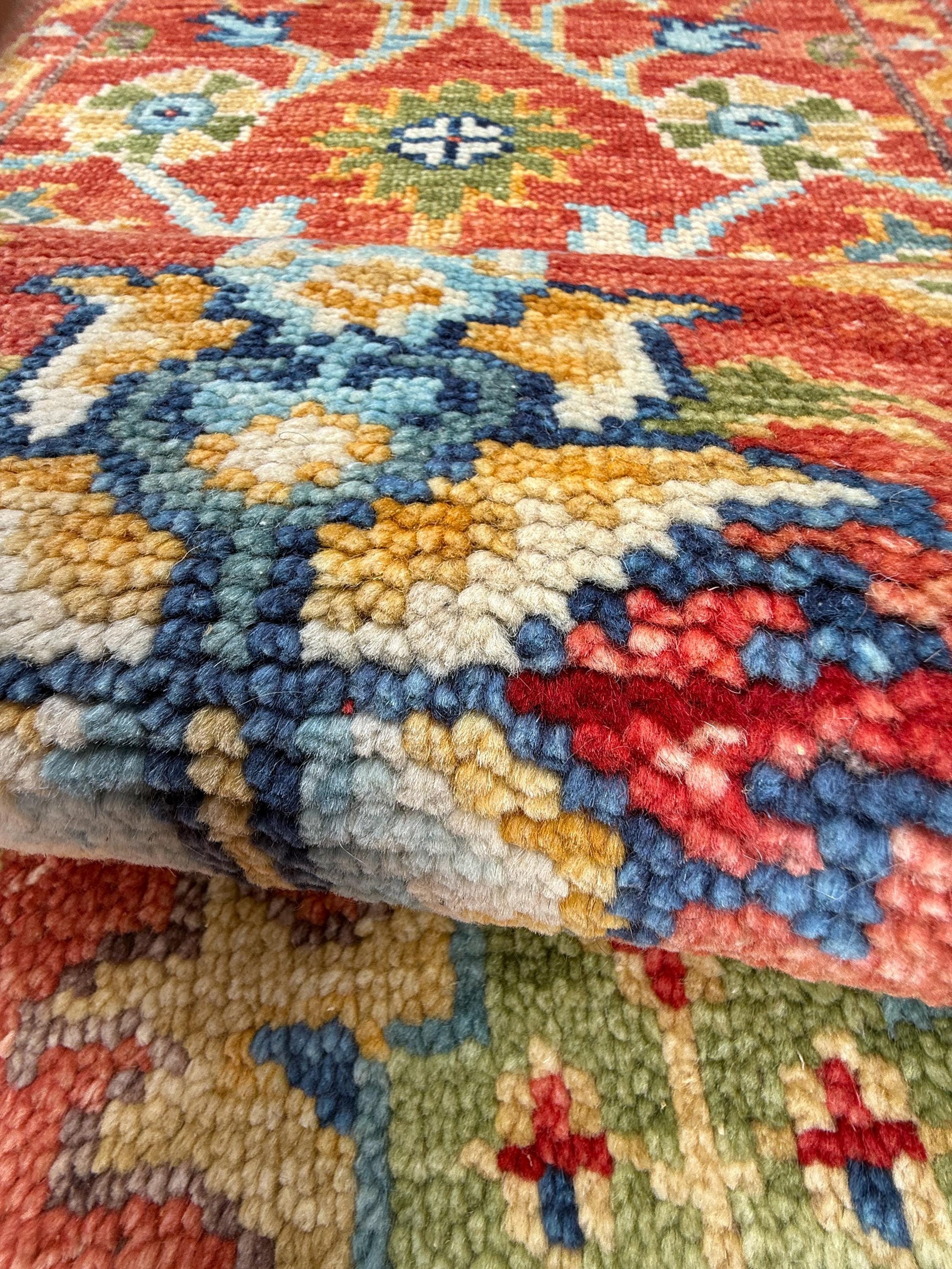 2.5x9 ft Oushak Runner Rug: Modern Multicolored Handmade Bohemian Carpet