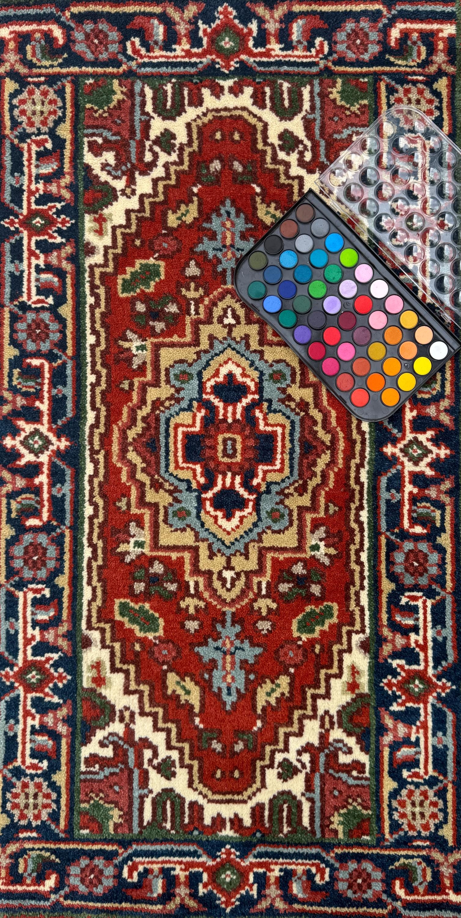 2x4 ft Hand-Knotted Wool Serapi Heriz Rug: Turkish Accent Carpet