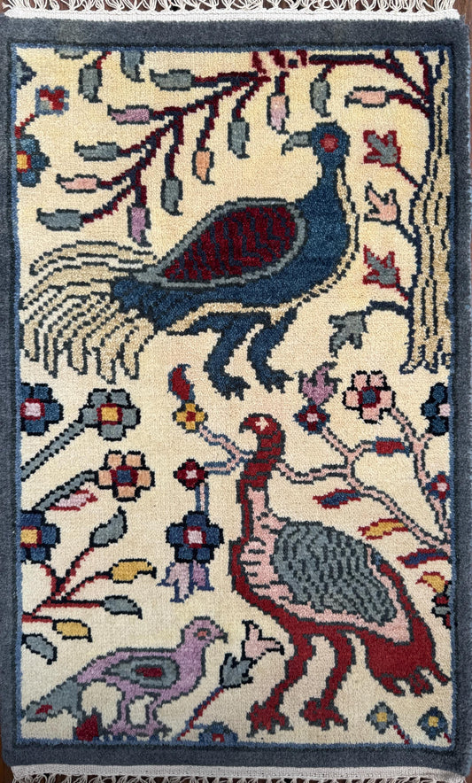 2x3 ft. Tree of Life Wool Rug: Handmade Turkish Oushak Carpet