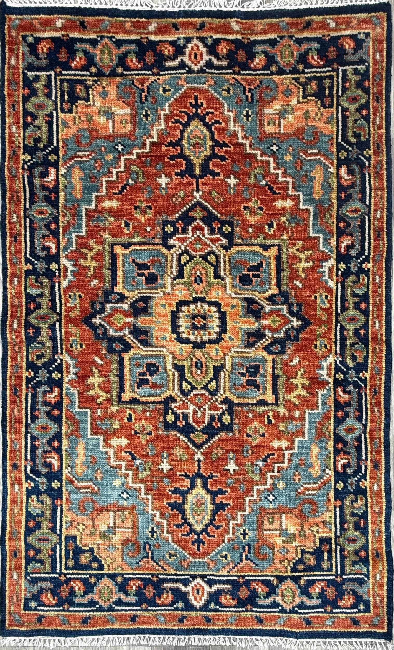 4x6.3 ft Modern Oushak Rug: Multicolored Hand Knotted Wool Bohemian Area Rug