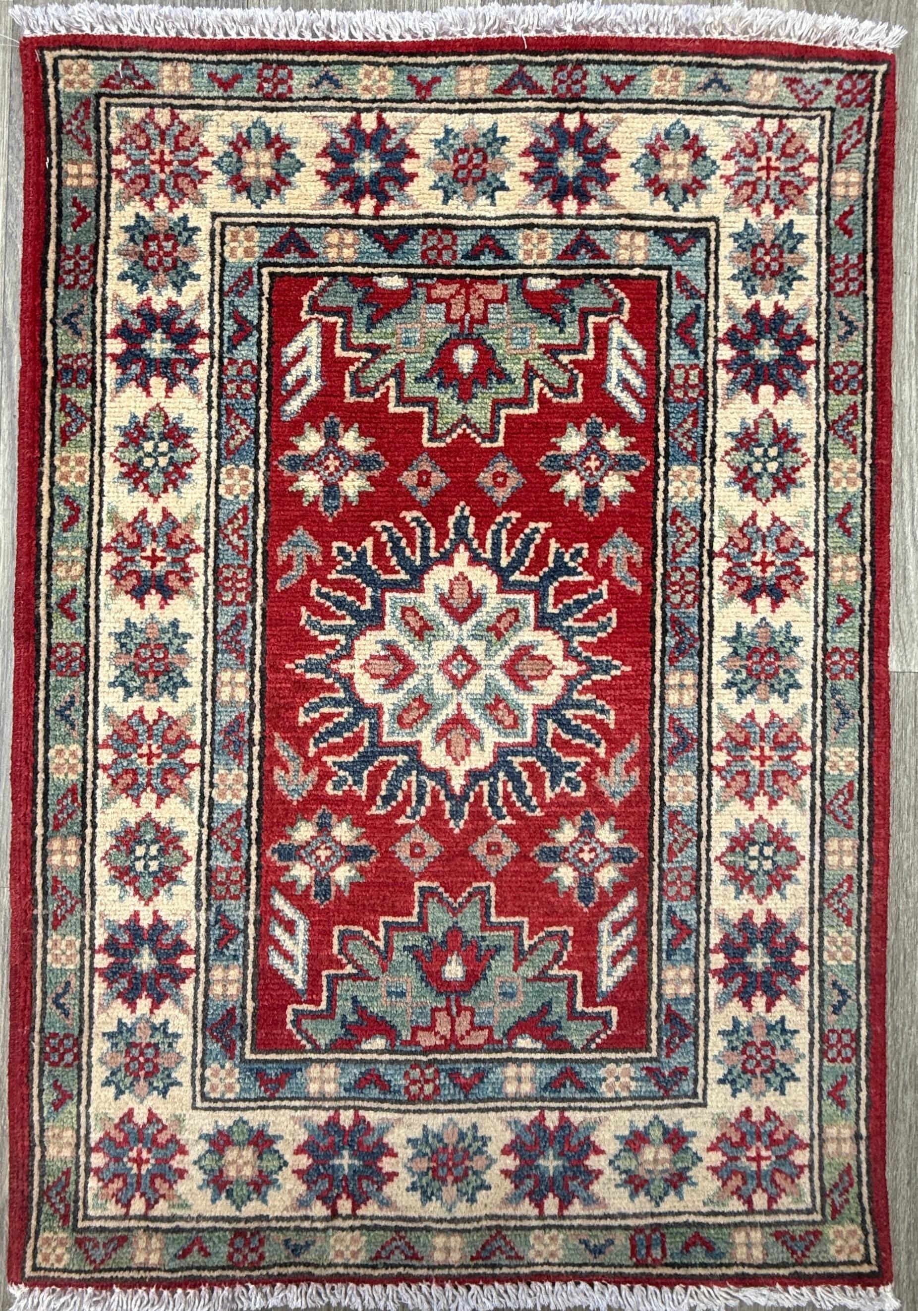 2.3x3.2 ft Hand Knotted Turkish Oushak Rug: Geometric Kazak Wool Rug