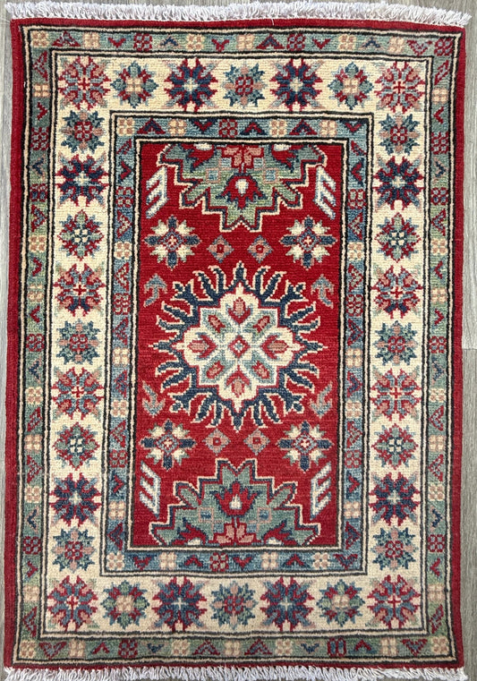 2.3x3.2 ft Hand Knotted Turkish Oushak Rug: Geometric Kazak Wool Rug