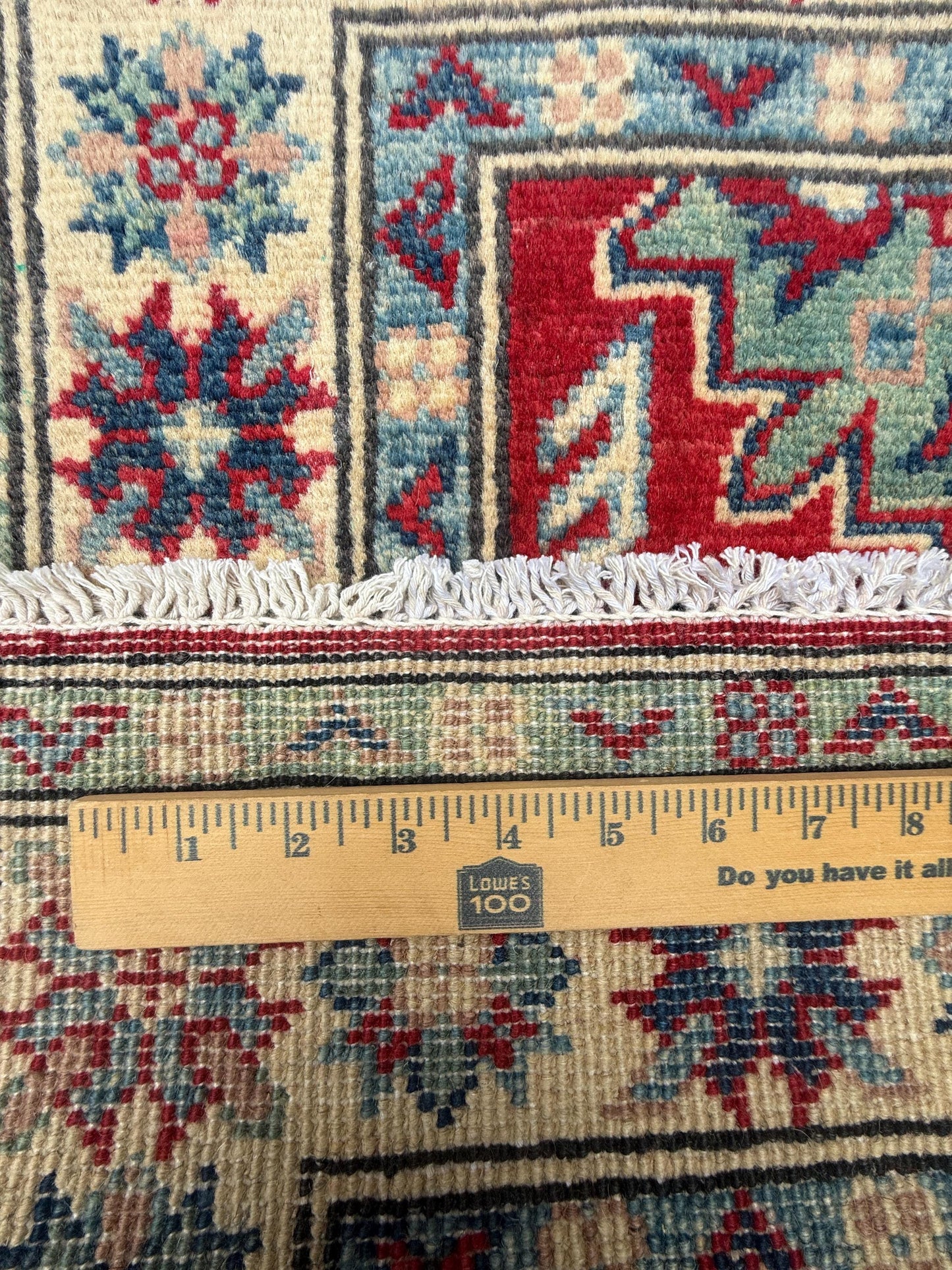 2.3x3.2 ft Hand Knotted Turkish Oushak Rug: Geometric Kazak Wool Rug