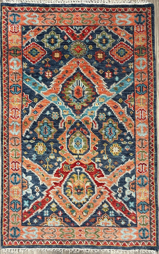 4x6.5 ft Oushak Bohemian Hand Knotted Rug: Modern Multicolored Area Vintage-Style Decor Carpet