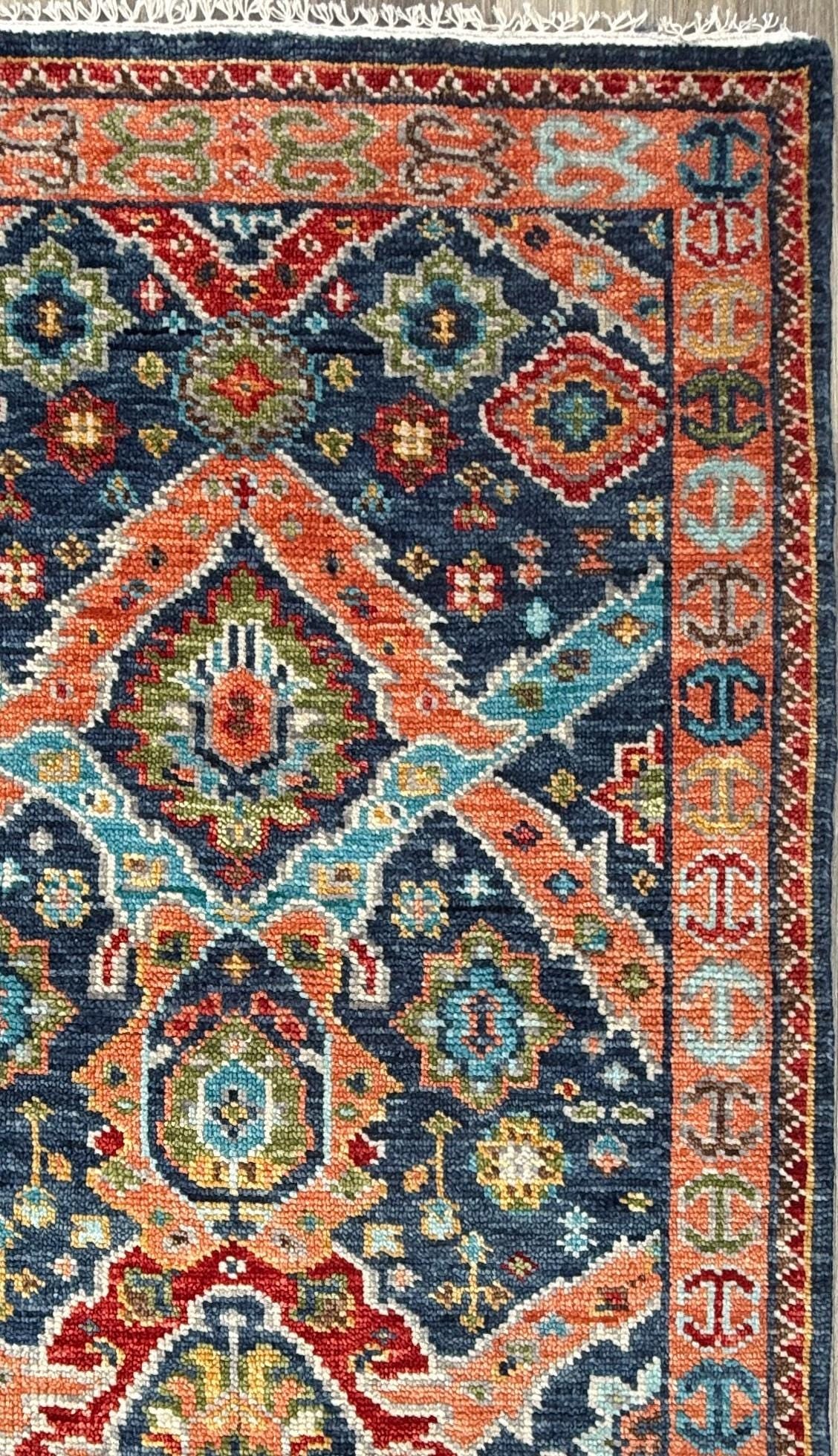 4x6.5 ft Oushak Bohemian Hand Knotted Rug: Modern Multicolored Area Vintage-Style Decor Carpet