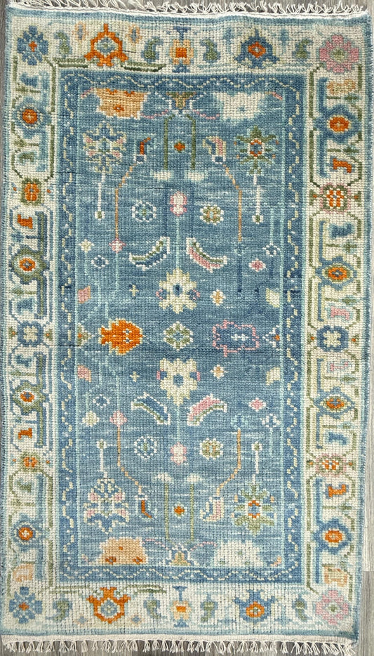 3x5 ft Hand Knotted Pastel Oushak Rug: Bohemian Floral Contemporary Area Carpet Modern Decorative Accent Rug