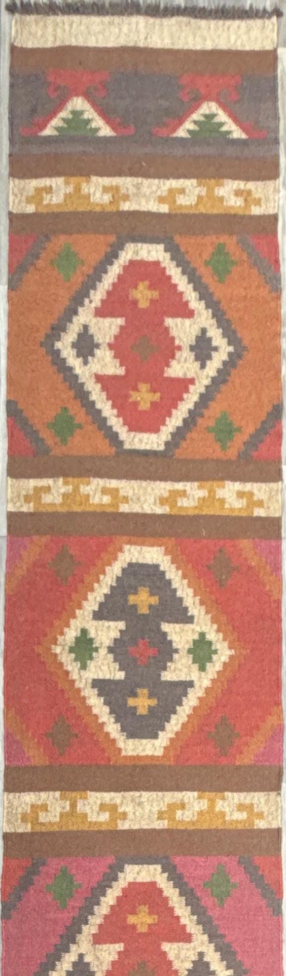 2.5x12 ft Geometric Anatolian Kilim, Flat Weave Handwoven Runner