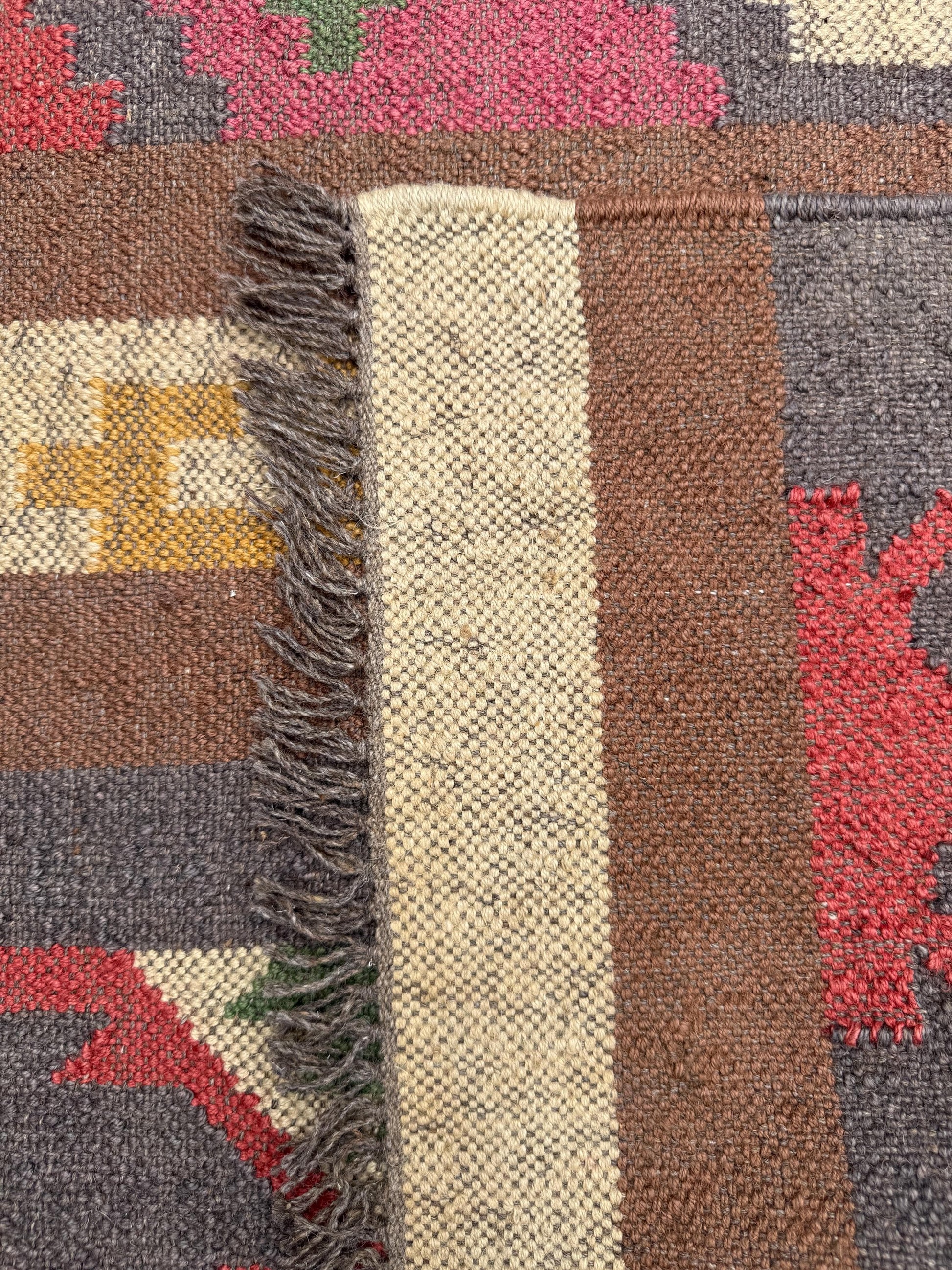 2.5x12 ft Geometric Anatolian Kilim, Flat Weave Handwoven Runner