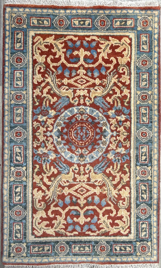 3x5 ft Hand Knotted Wool Oushak Rug: Tree of Life and Birds Design