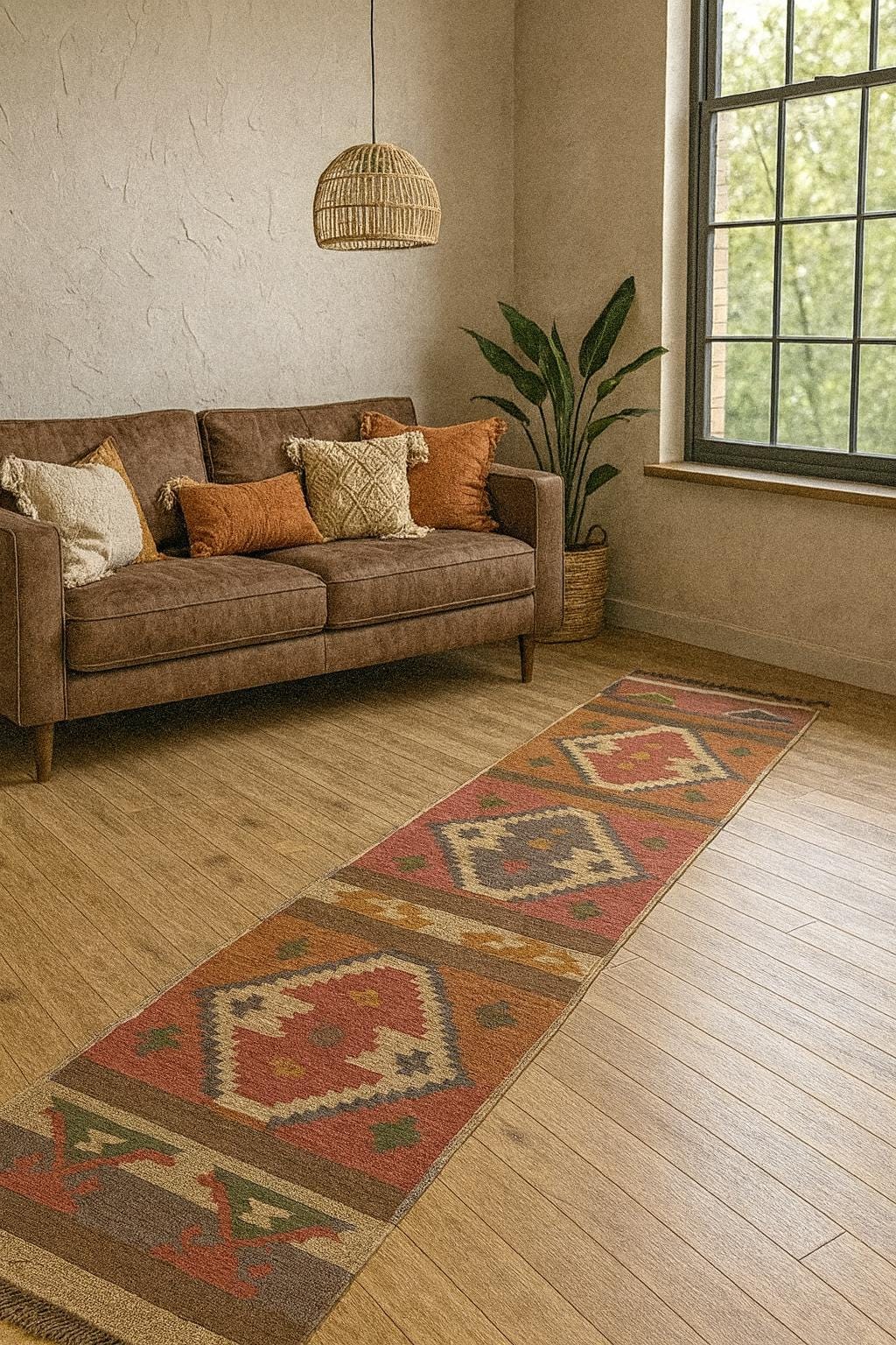 2.5x12 ft Geometric Anatolian Kilim, Flat Weave Handwoven Runner