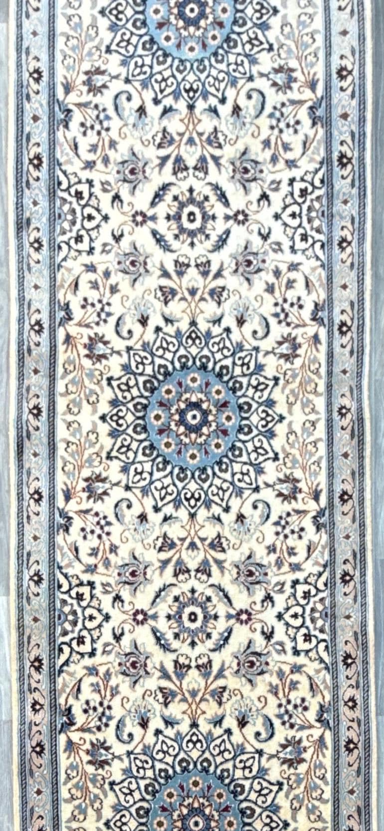 9.5x2.8 ft Vintage 1970s Pastel Nain Hand Knotted Rug: Wool & Silk Touch Runner Carpet
