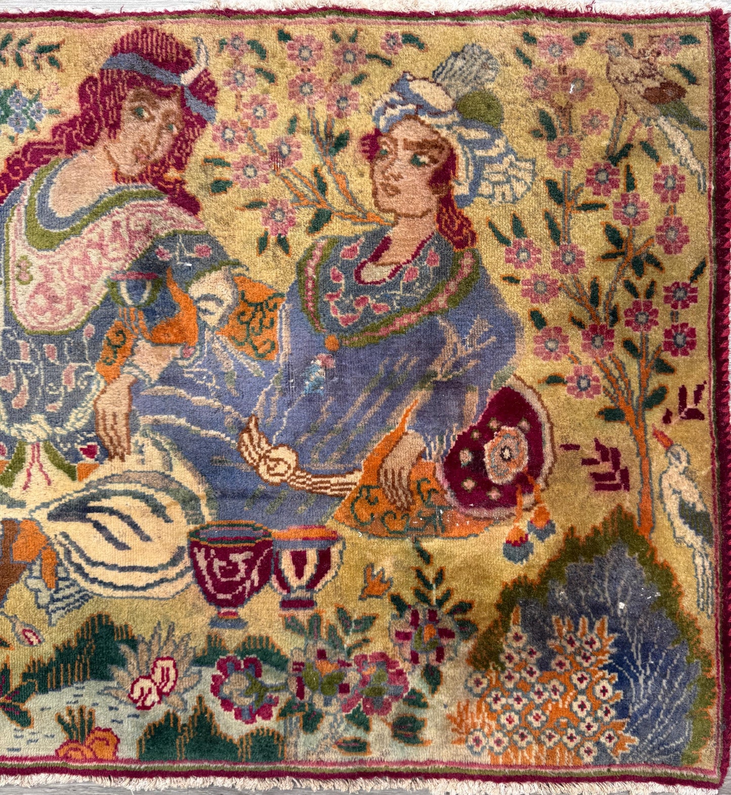 2.1x3.1 ft Vintage Turkish Carpet | Hand Knotted Wool Pictorial Royal Bohemian Design