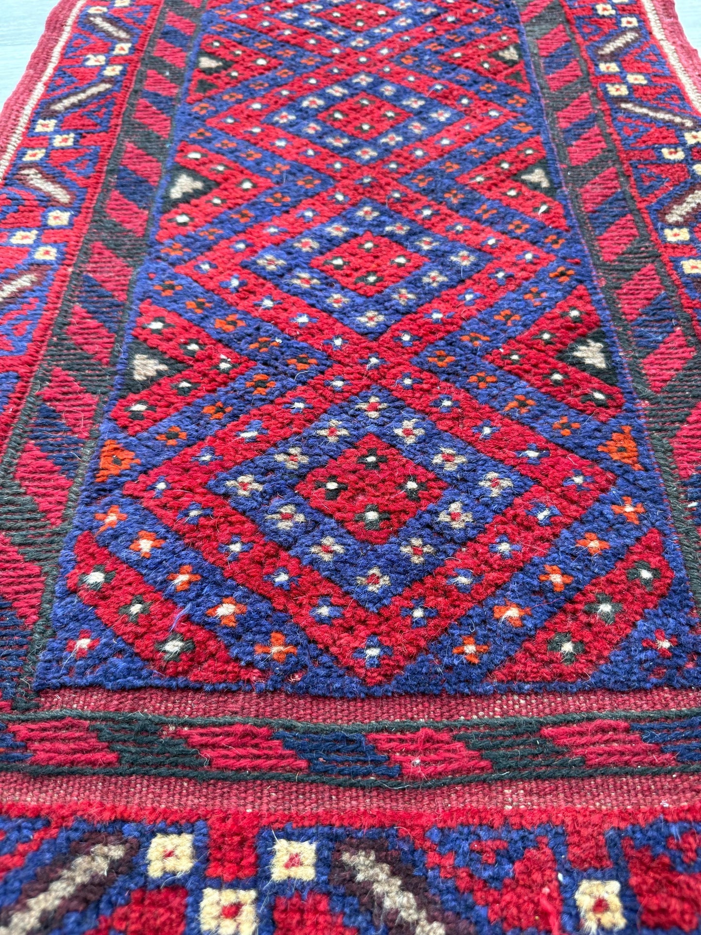 Vintage Turkish Runner Rug 2x8 ft Hand Knotted Geometric Anatolian Rug 1980s