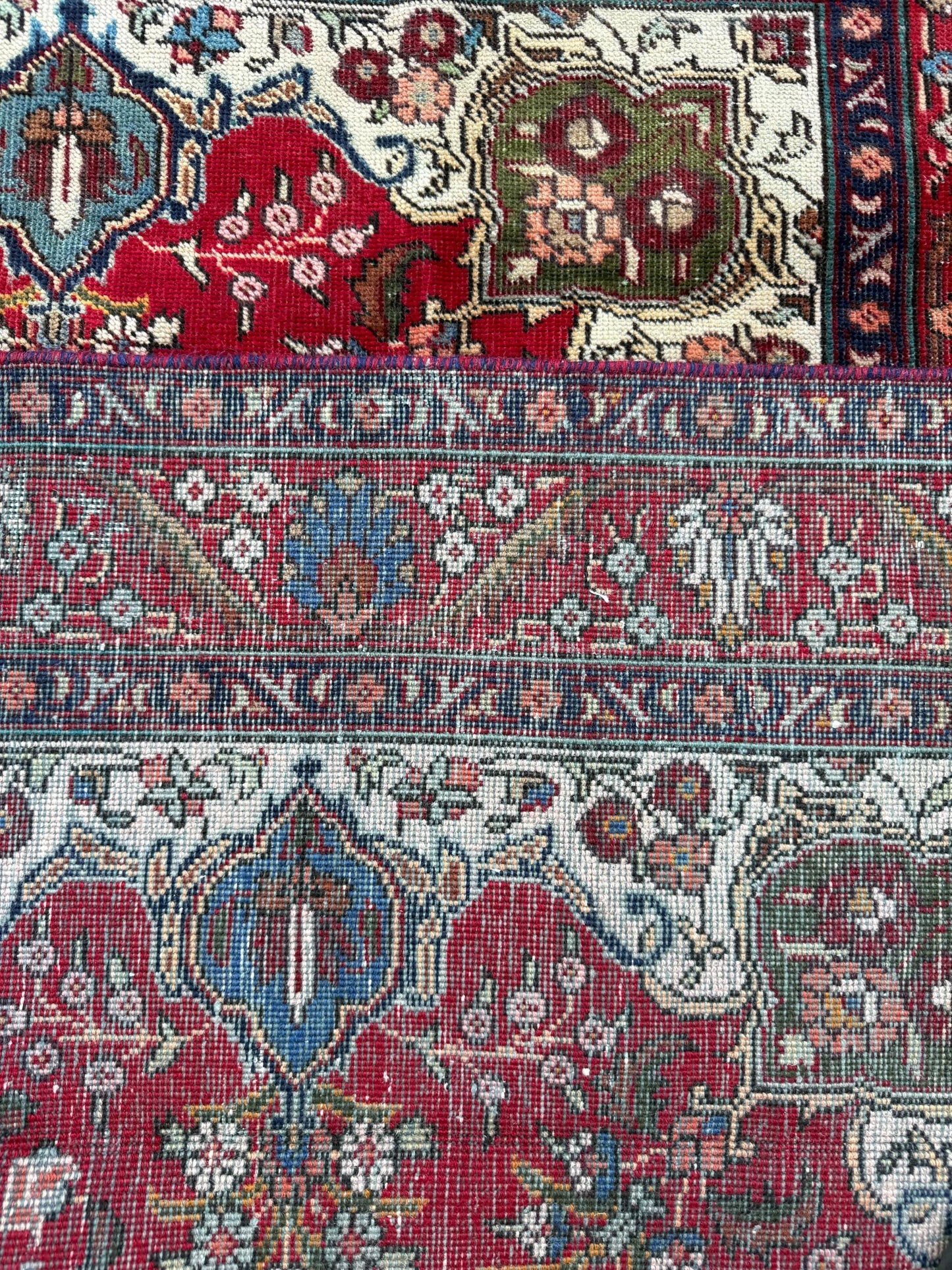 Vintage Hand Knotted Wool Area Rug – 1980s Tribal Geometric Tabriz Design 6.1 × 4.4 ft