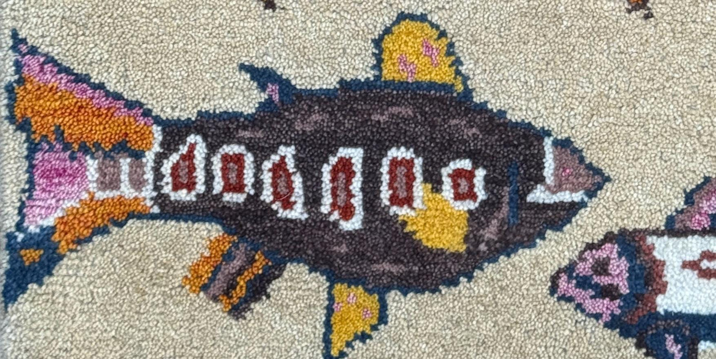 Turkish Fish Design Rug 2x3, Handmade Wool Bohemian Oushak Inspired Accent